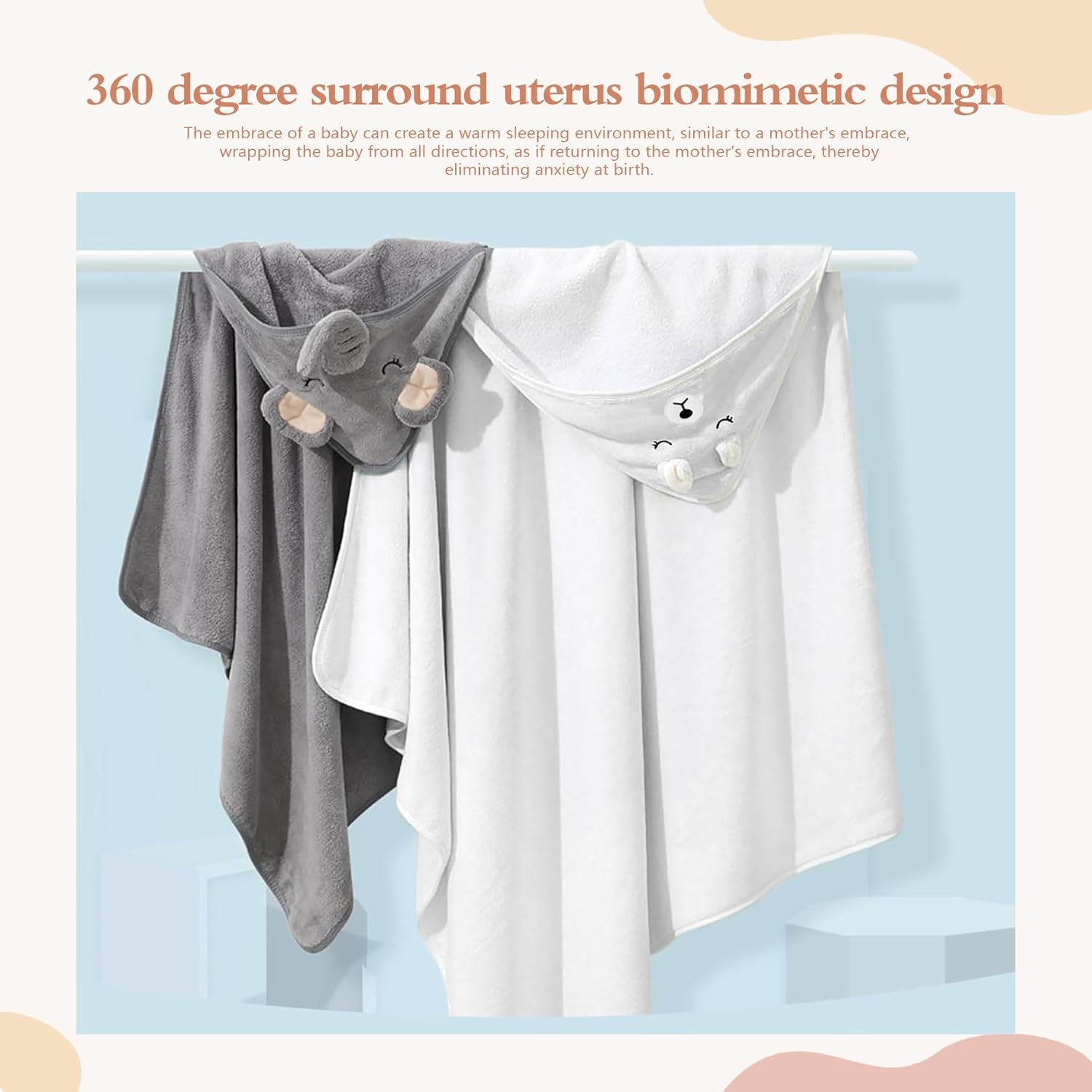 3-Piece Hooded Baby Towel Set - Super Soft Hooded Baby Bath Towels with Small Towel and Baby Bib for Infants, Newborns - Super Absorbent (Gray) - Gray image number 3