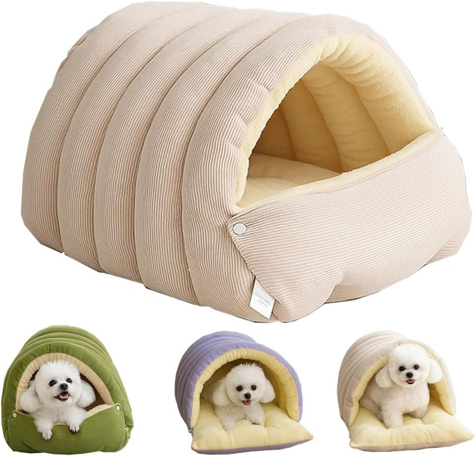Removable and Washable Winter Closed-Off Cat Bed, Warm Cat Bed for Winter, Cotton Soft Pet Nest for Cats, Warm Cave Nest Sleeping Puppy for Cats & Small Dogs (Green, Large)