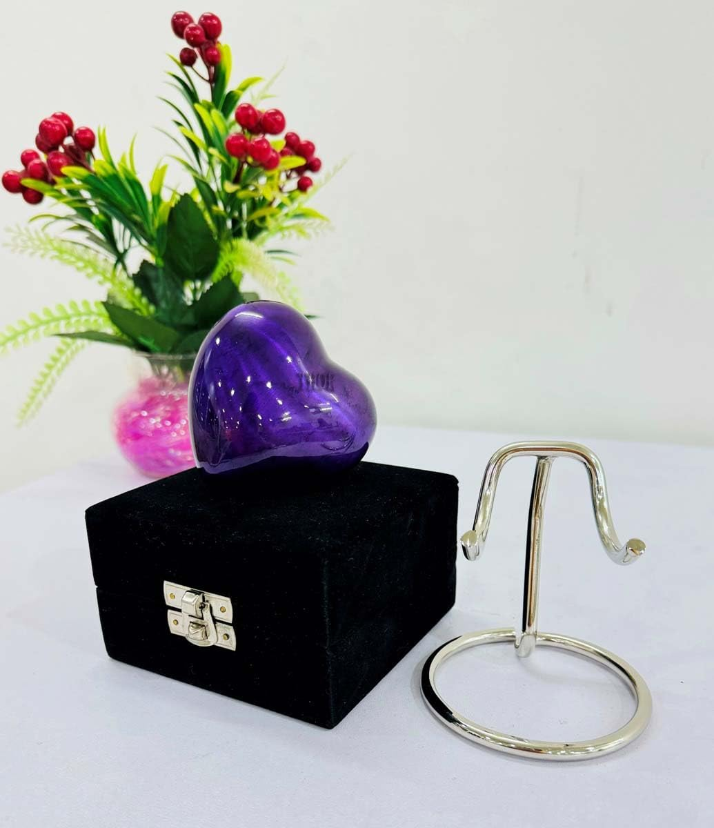 Purple Heart Cremation Urn - Small Keepsake with Box & Stand - Mini Heart Shaped Memorial Urn to Honor Your Loved One image number 2