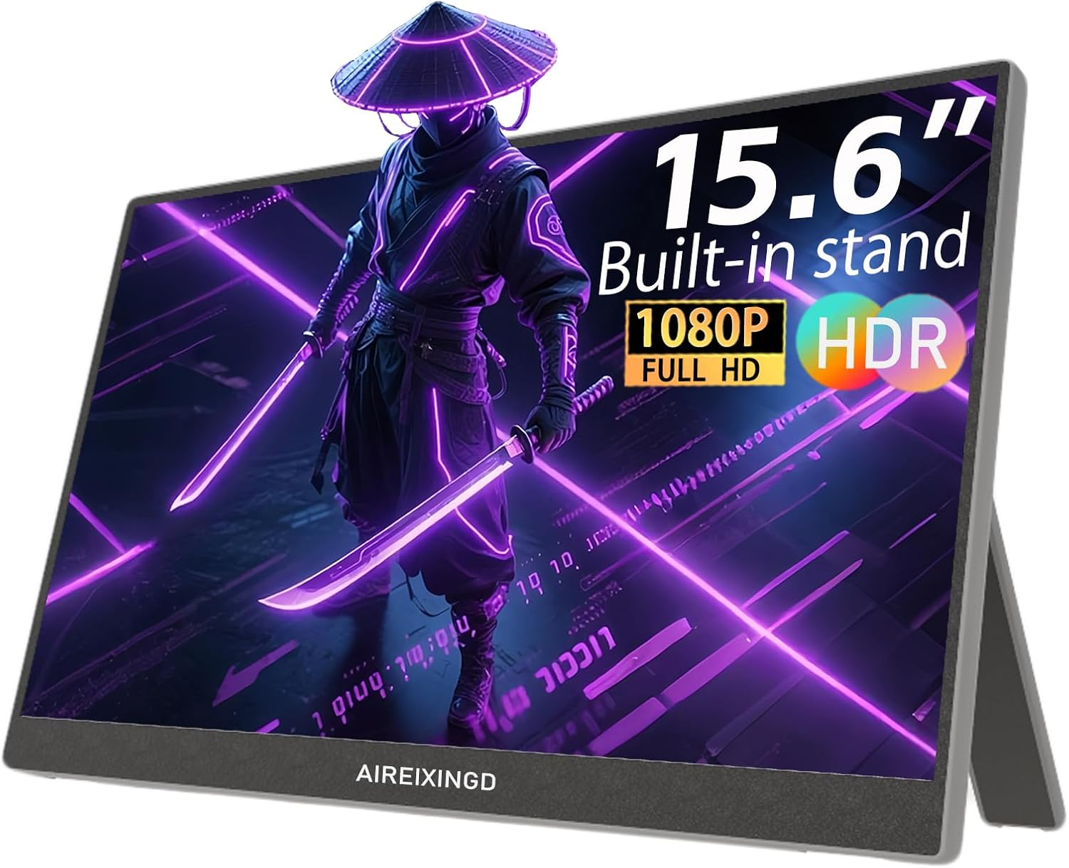 AIREIXINGD 15.6'' Portable Monitor FHD 1080P Kickstand Portable Laptop Monitor IPS Computer External Screen USB C HDMI Display for PC MAC Phone Xbox PS5