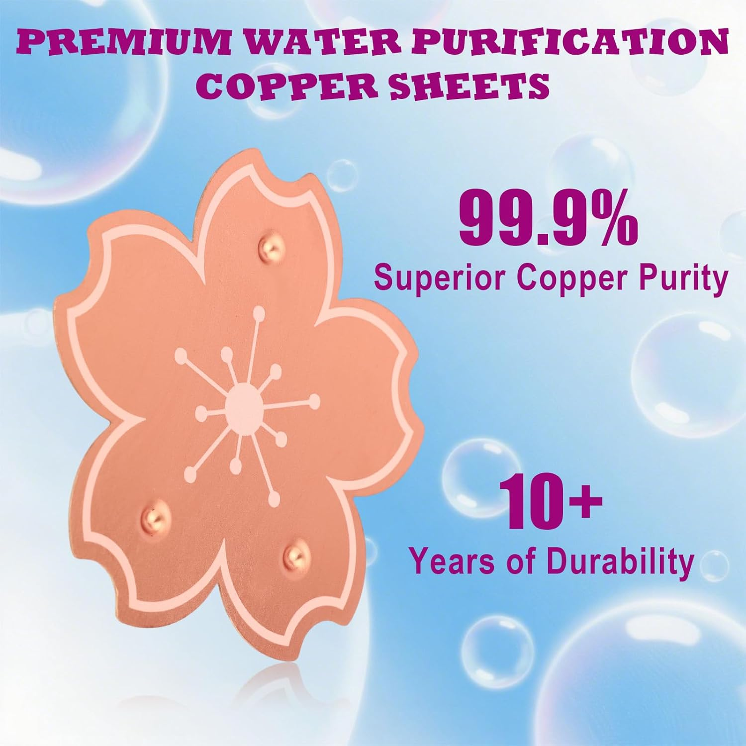 Penitue Copper Bird Bath Disk, 3.94In Flower Shape Triple-Point Support Bird Bath Purification Disc Birdbath Cleaner for All-Season Safe Water Purifier for Outdoor Bowls