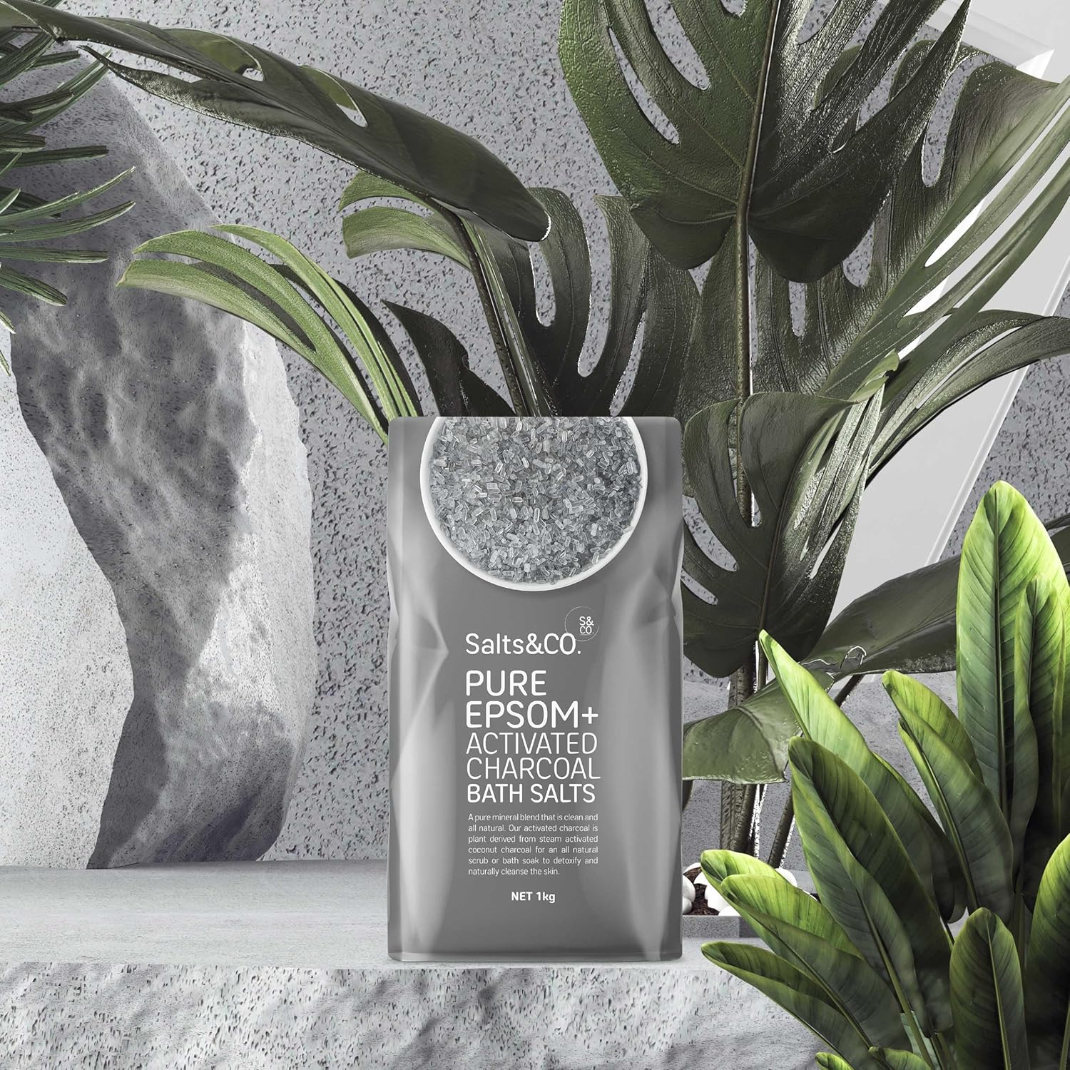 Salts & Co. Pure Epsom and Activated Charcoal Bath Salts 1 Kg (Pack of 2) image number 1