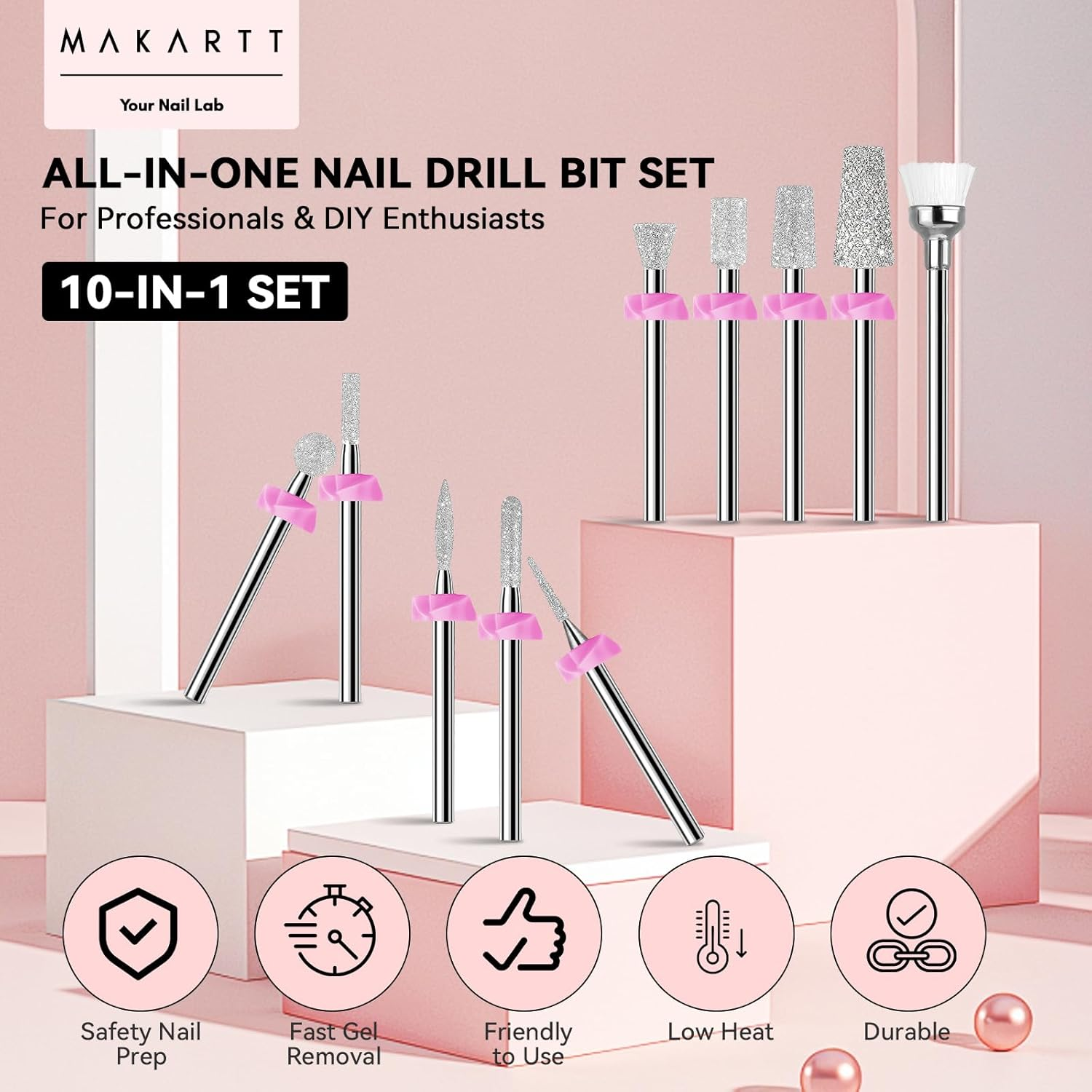 Makartt Nail Drill Bits:10Pcs Dimond Sanding Bit Sets for Nail Drill E-File,Upgraded Cuticle Cleaner Nail Bit Kit Tool Bits for Acrylic Nail Art Tools Nails Manicure Nail Prep,Nail Salon Home DIY Use image number 3