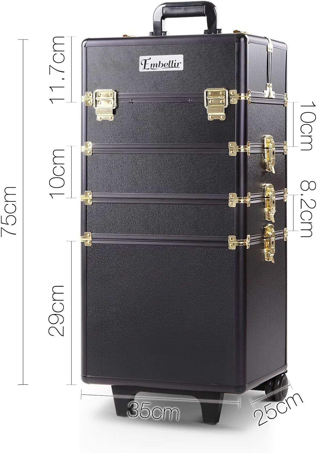 Makeup Case Beauty Trolley Cosmetic Organiser Box Travel Wheels Gold image number 2