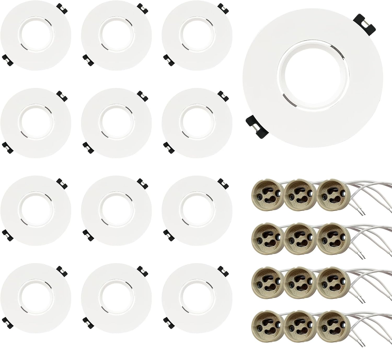 GY 12 LED Recessed Spotlights with GU10 Socket, LED GU10 Mounting Frame Ceiling Spot White round for MR16 LED or Halogen Bulbs, 35&deg; Swivel, Diameter 75 X 100 Mm Large Hole Diameter, Bulb Not Included