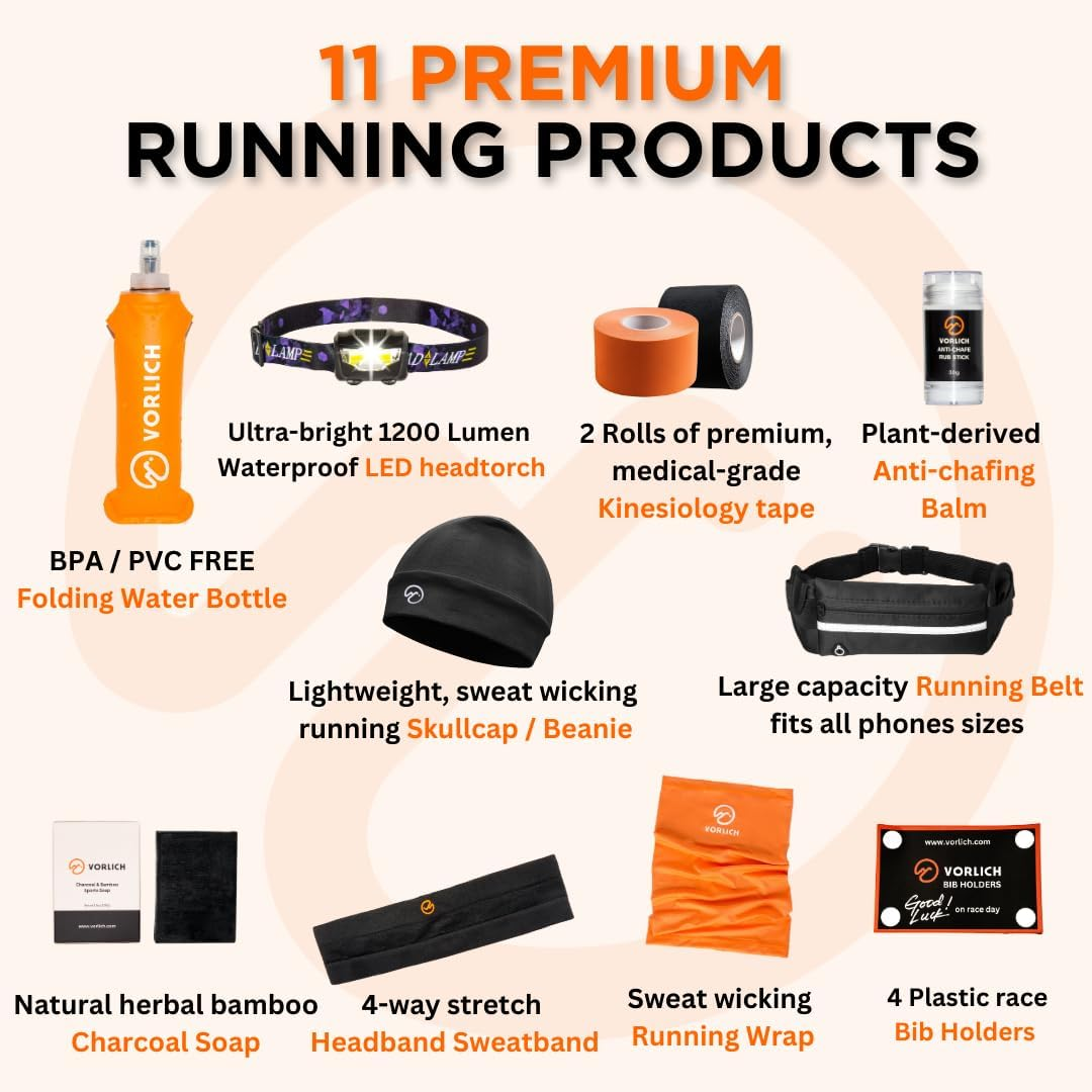 Vorlich&reg; Running Gift Box &ndash; 11 Essential Items for Runners for Runners Female & Men &ndash; Includes Running Belt, Anti-Chafing Balm, LED Headtorch, Folding Water Bottle & More image number 6