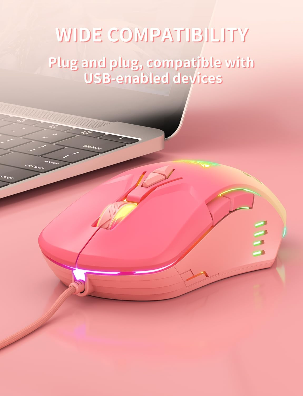 Gaming Mouse, Wired PC Entry Level Mouse with RGB Backlit and Adjustable DPI, Ergonomic Office Laptop Mouse, Computer Gamer Mouse with 7 Responsive Buttons for Windows/Mac/Linux/Chrome image number 1