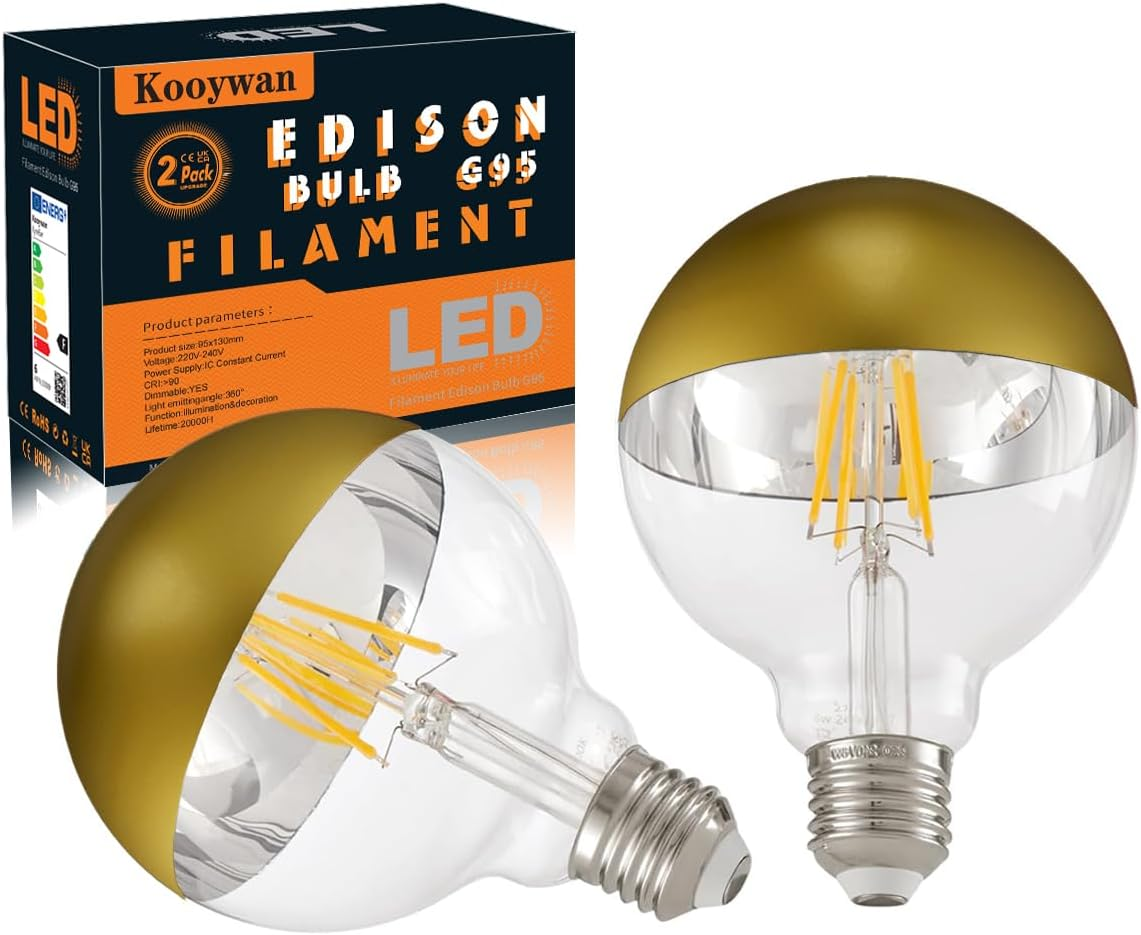 KOOYWAN 8W E27 Copper Gold Crown Light Bulb-Dimmable Decorative LED Edison Bulb Mirror Tipped Reflected Light 2700K Warm White image number 2