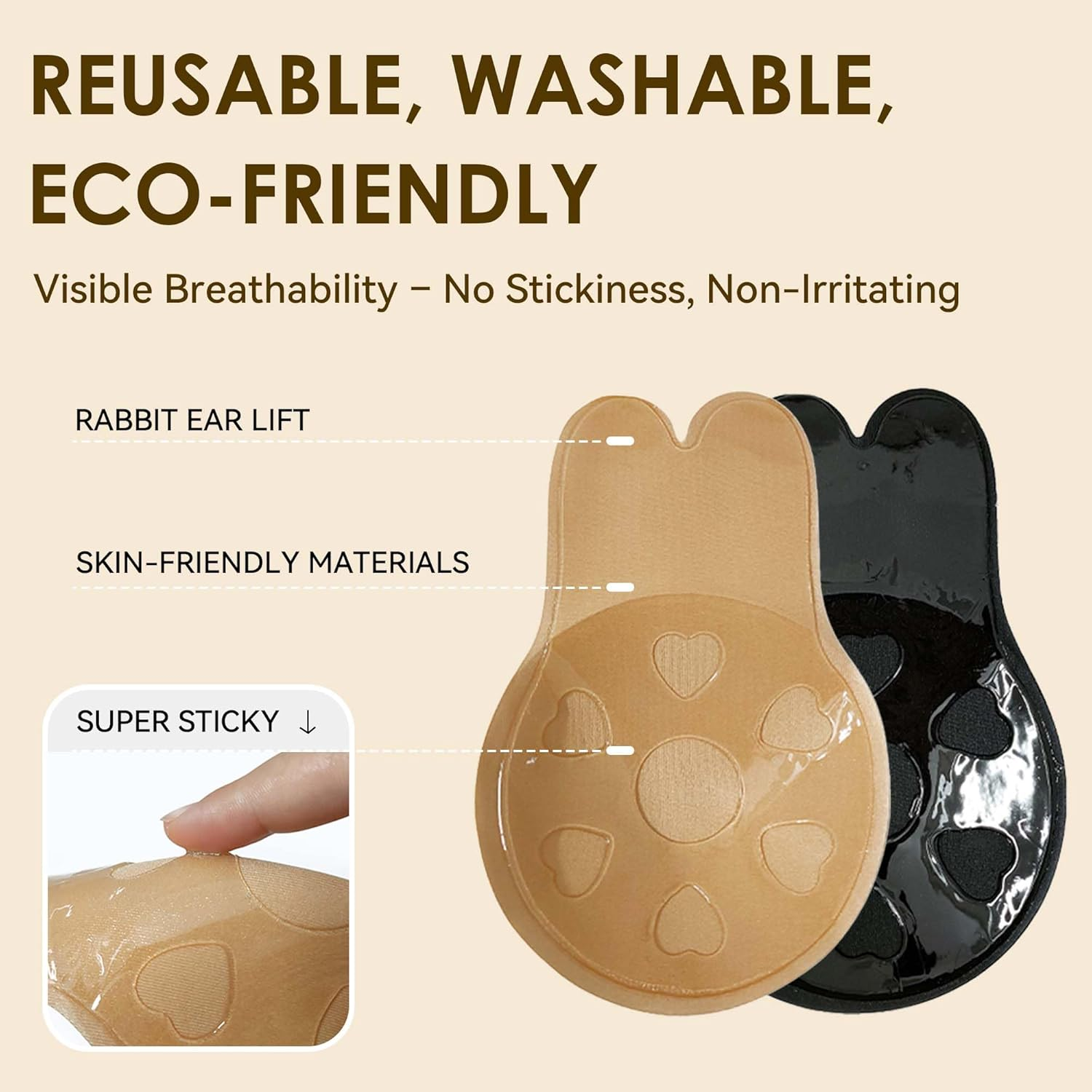 2 Pieces Sticky Bra - Push up Adhesive Backless Strapless Invisible Bra with Nipple Covers Reusable Self-Adhesive Bras image number 1