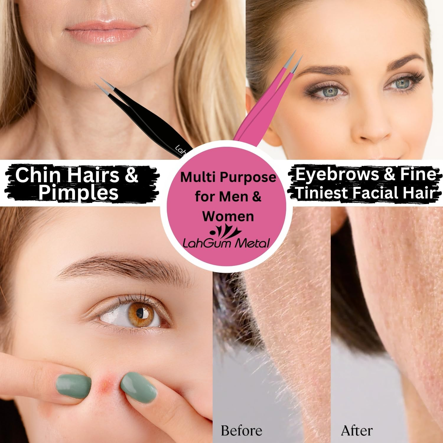 Ultra Fine Sharp Pointed Tweezers Precision, Needle Nose Pointy Tweezers for Ingrown Hair Removal Kit Thin Tweezers Precision Point Tip Eyebrow Tweezers for Women Facial Hair (Black & Pink, 2-Piece) image number 3