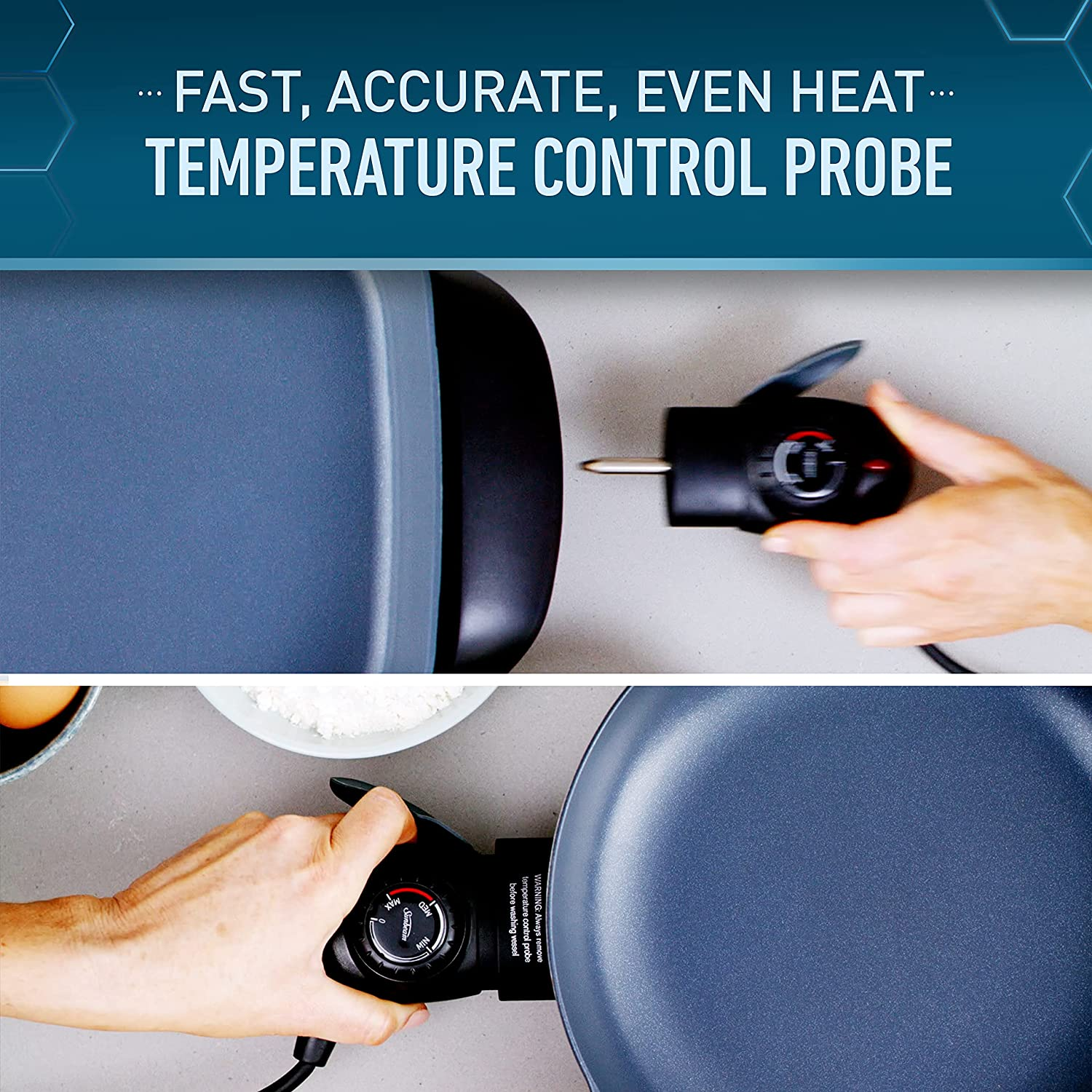 Sunbeam Banquet Electric Frying Pan and Skillet Set, Diamondforce Non-Stick Pan Coating, Even Heat Cooking, Easy Wipe-Clean Up, Black image number 4