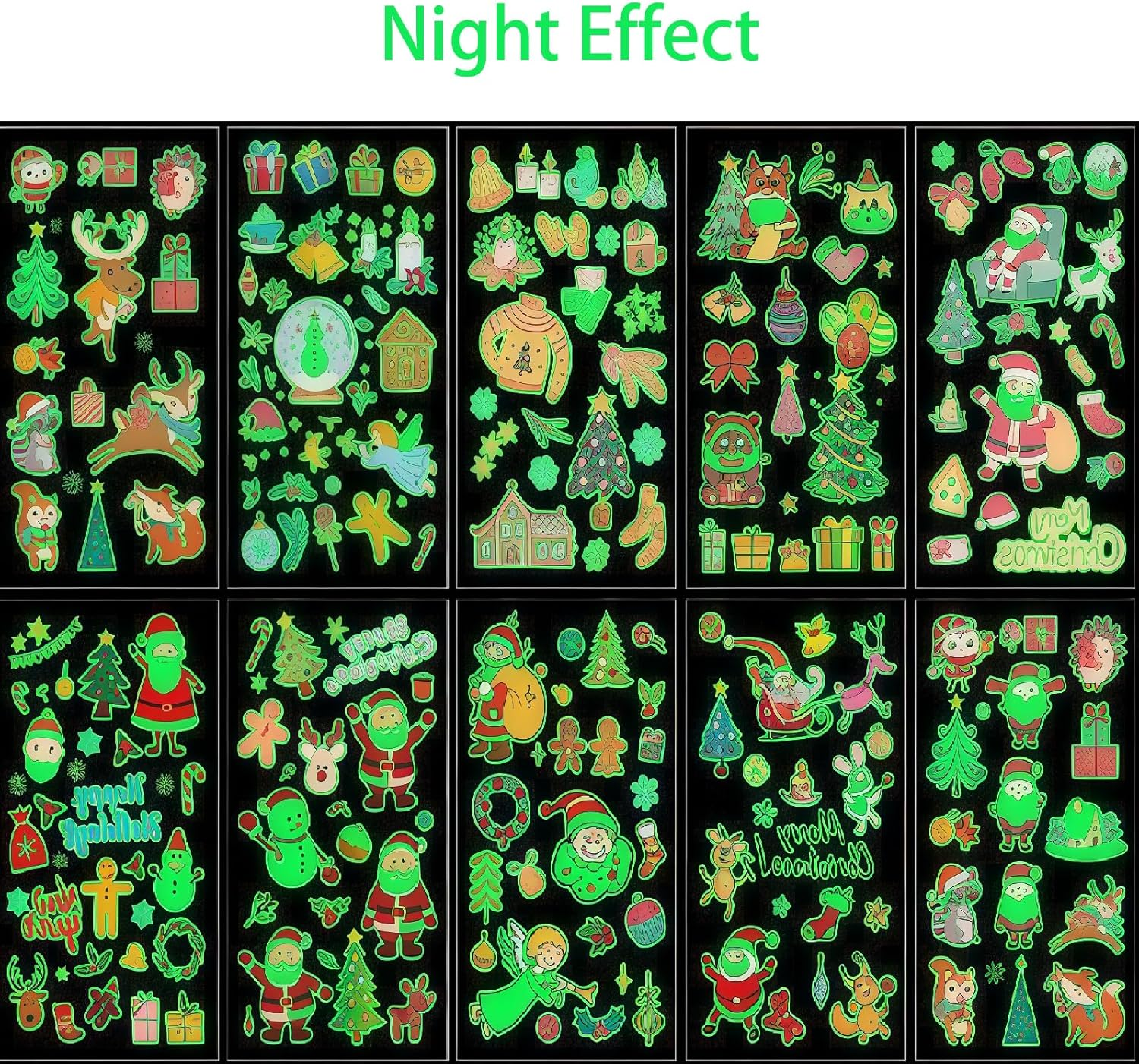 Christmas Tattoo Stickers，Luminous Christmas Temporary Tattoos for Kids-120 Pieces Christmas Glow in the Dark Tattoos Stickers（10 Sheets) Christmas Party Favors for Kids Stocking Stuffers and Gifts image number 3