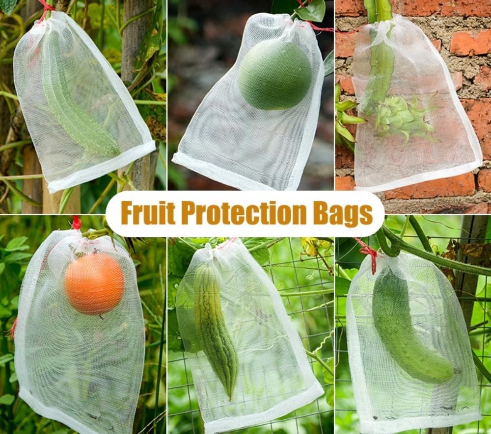 Fruit Protection Bags, 50PCS, 15X25Cm Fruit Protection Bags Net Barrier Bag with Drawstring, Netting Barrier Bags for Protecting Fruits (Apples, Peaches, Grapes) and Vegetables(50)
