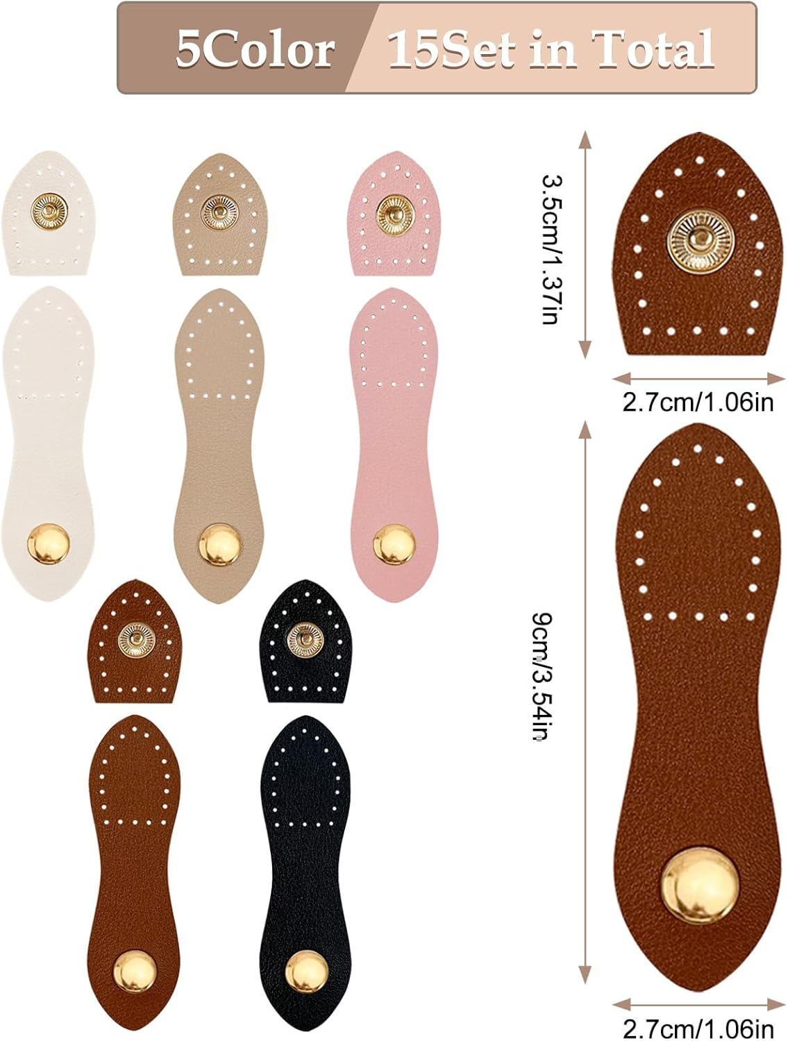 15 PCS Leather Snap Buckles Button Closures Sew on Leather Purse Hardware for Bag Making Snap Buttons for Leather Fasteners (Colorful) image number 3