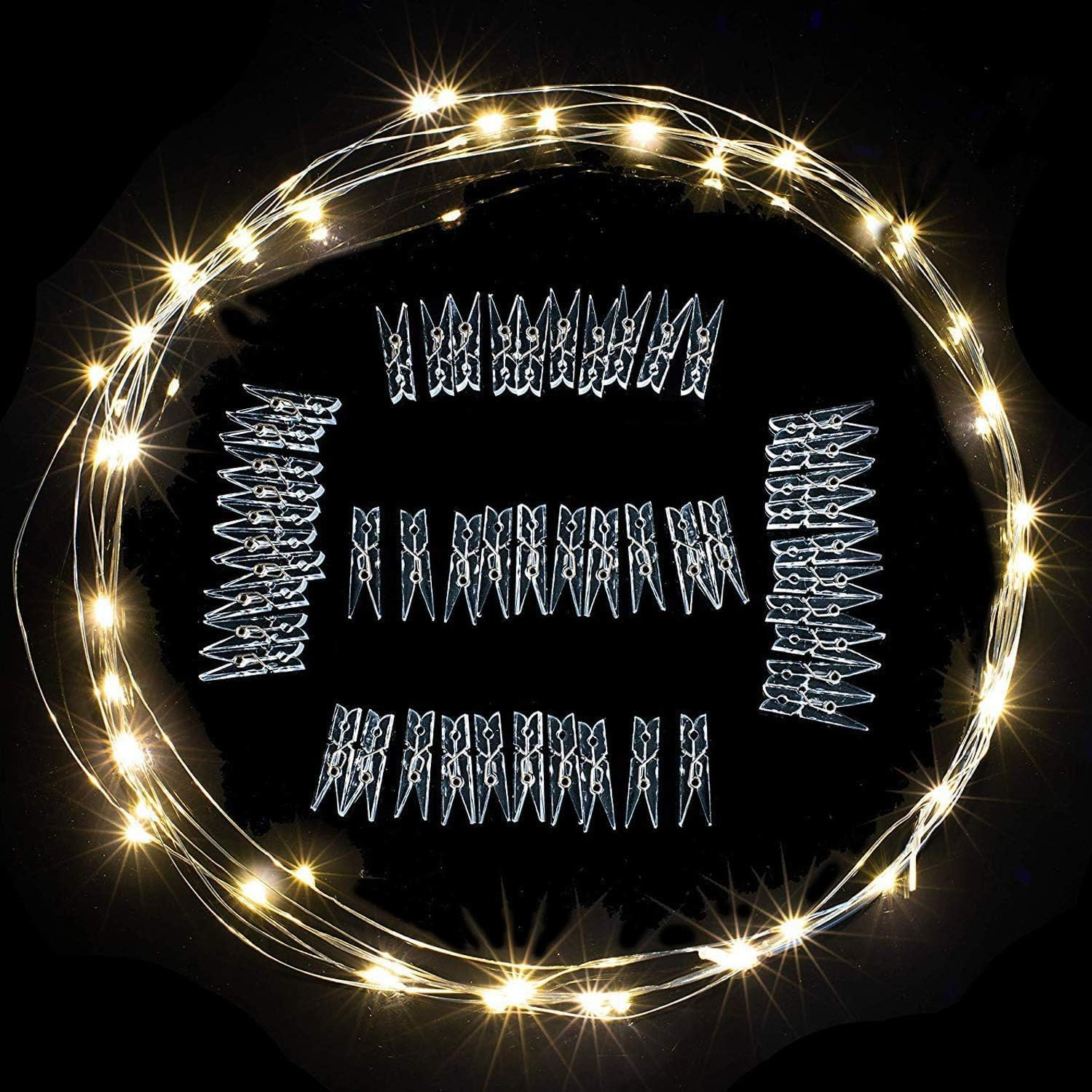 Photo Clip String Lights 33Ft - LECLSTAR 100 LED Fairy String Lights with 50 Clear Clips for Hanging Pictures, String Lights with Clips USB Powered Switch - Perfect Bedroom Decor Weddingg Decorations image number 2