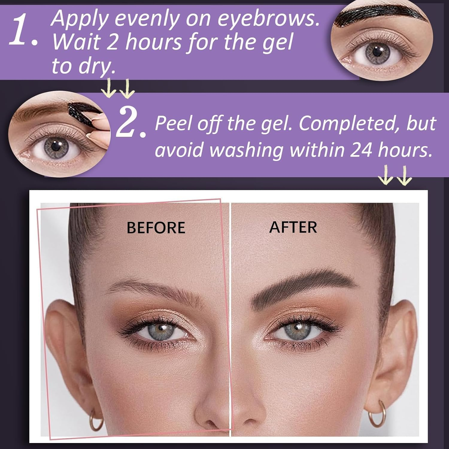 Peel off Eyebrow Tinting Gel Kit- Dark Brown/Light Brown/Black Tattoo Eyebrow Gel Easy Peel Off,Waterproof Longlasting Peel off Eye Brow Tinted Glue,Up to 3 Days Brow Stain (01#Dark Brown, 1Pcs) image number 1