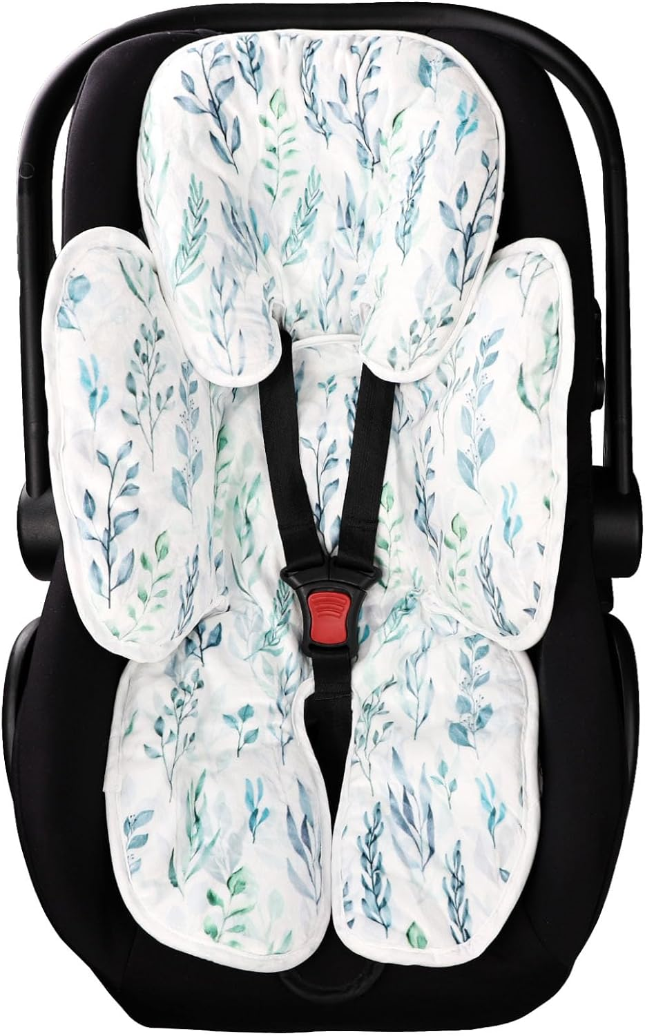 DILIMI Infant Car Seat Insert, 2-In-1 Carseat Head Support for Newborn, Soft Baby Head Support for Car Seat, Stroller, Bouncers, Green Leaf image number 2