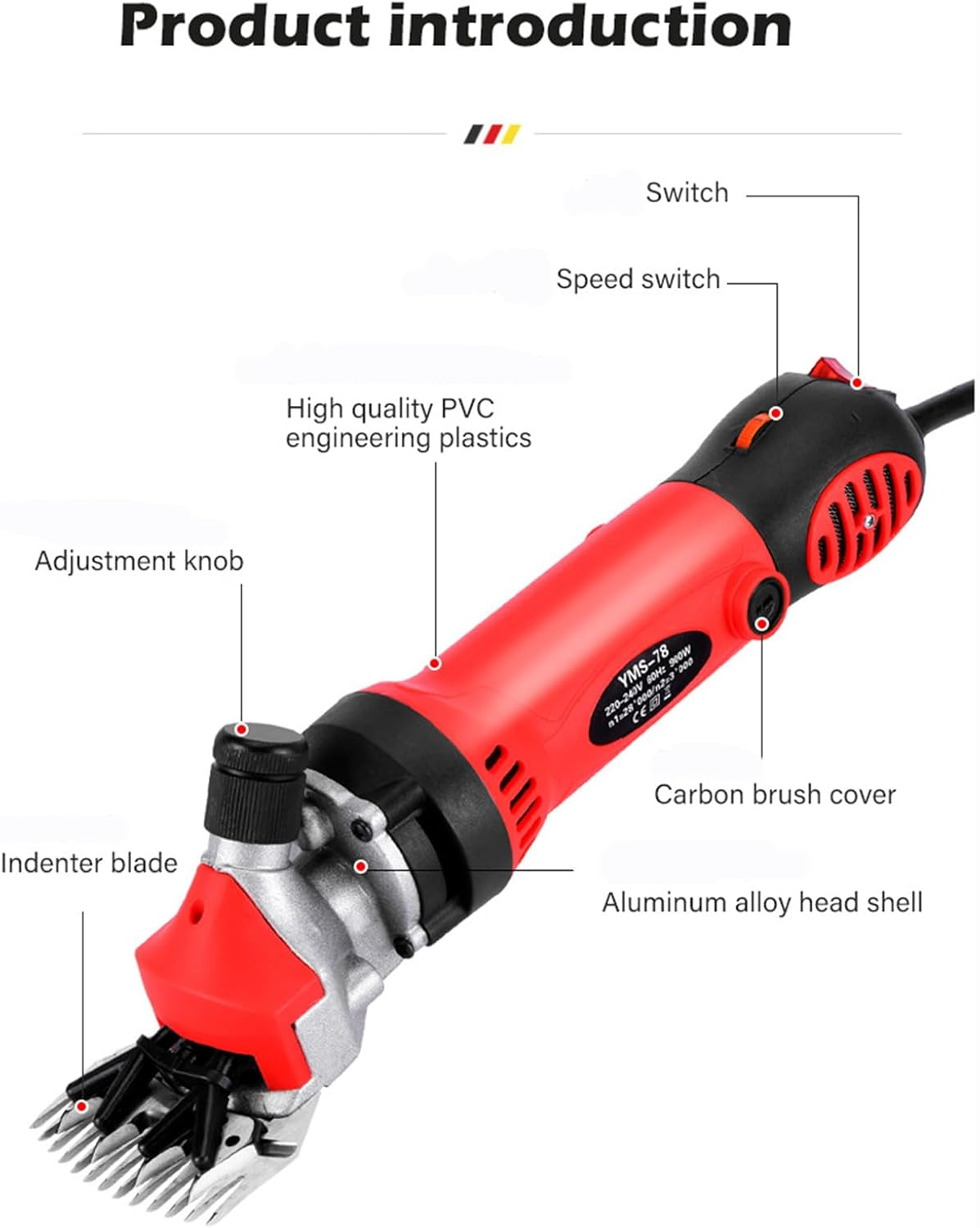 900W Sheep Shears, Professional Electric Sheep Shearing Clippers, 6 Speed Heavy Duty, Farm Livestock Grooming Kit for Thick Coat Animals image number 5