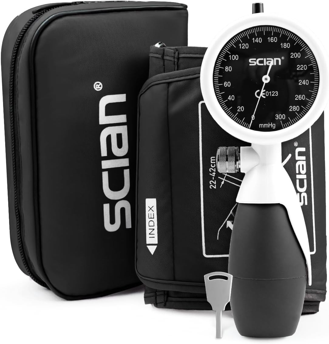 SCIAN Manual Sphygmomanometer Aneroid Sphygmomanometer for Upper Arm Measurement with European Cuff (22-42Cm) + Carry Bag for Nurses, Doctors, Seniors, Adults (White) image number 1
