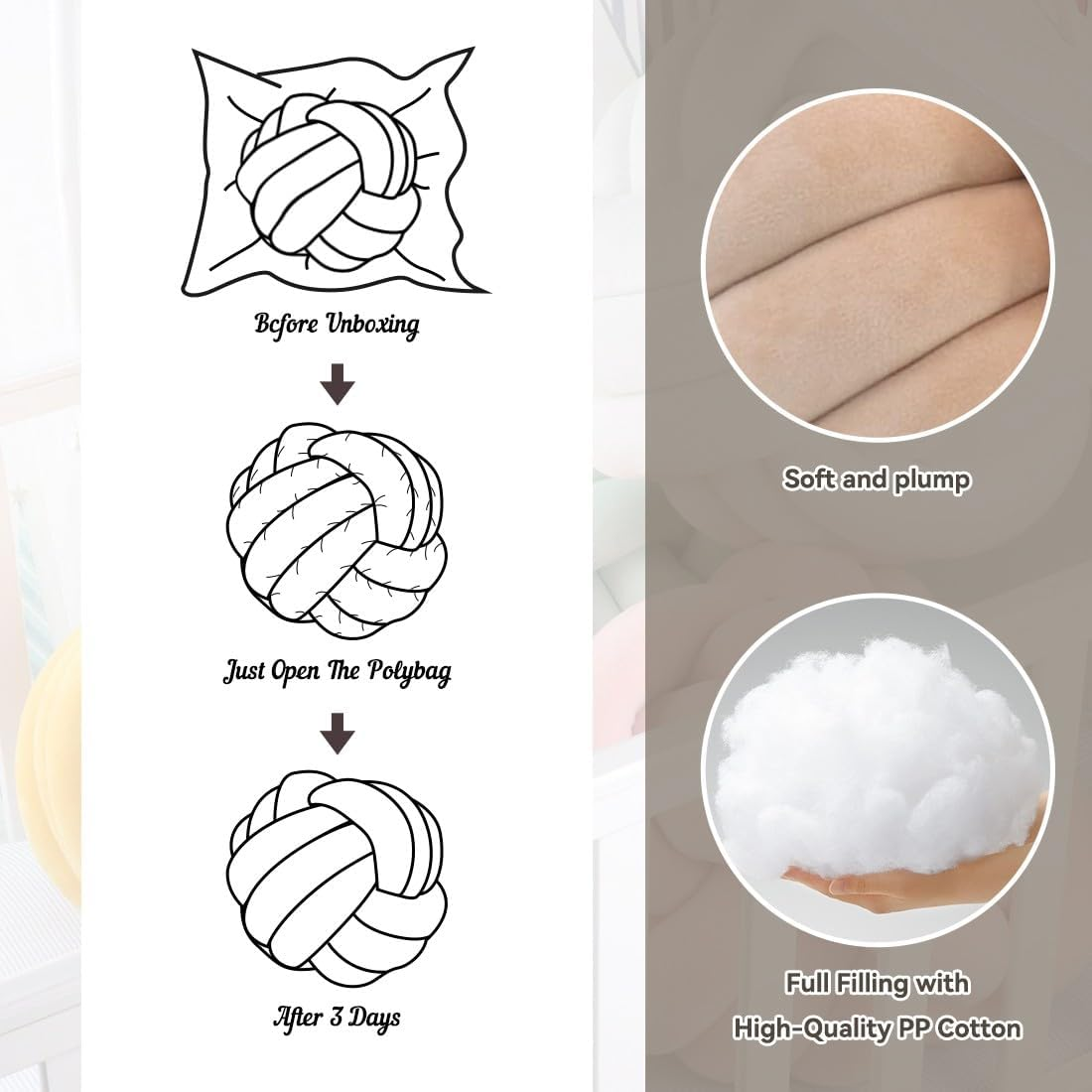 Knot Pillow Ball-Shaped Decorative Throw Pillows,Pink 27Cm Cute Couch Cushion Knotted Plush Pillow Suitable for Living Room Decoration Handmade Braided Throw Pillows - Pink, 10.6 Inches image number 2