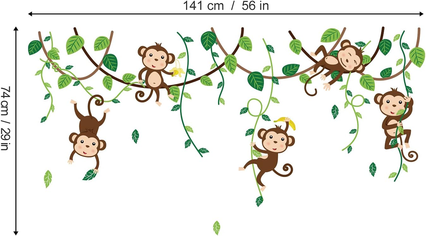 Decalmile Cartoon Monkeys Climbing Tree Wall Stickers Vinyl Peel and Stick Wall Decals Kids Room Wall Decor Baby Room Nursery Bedroom Wall Decoration image number 2