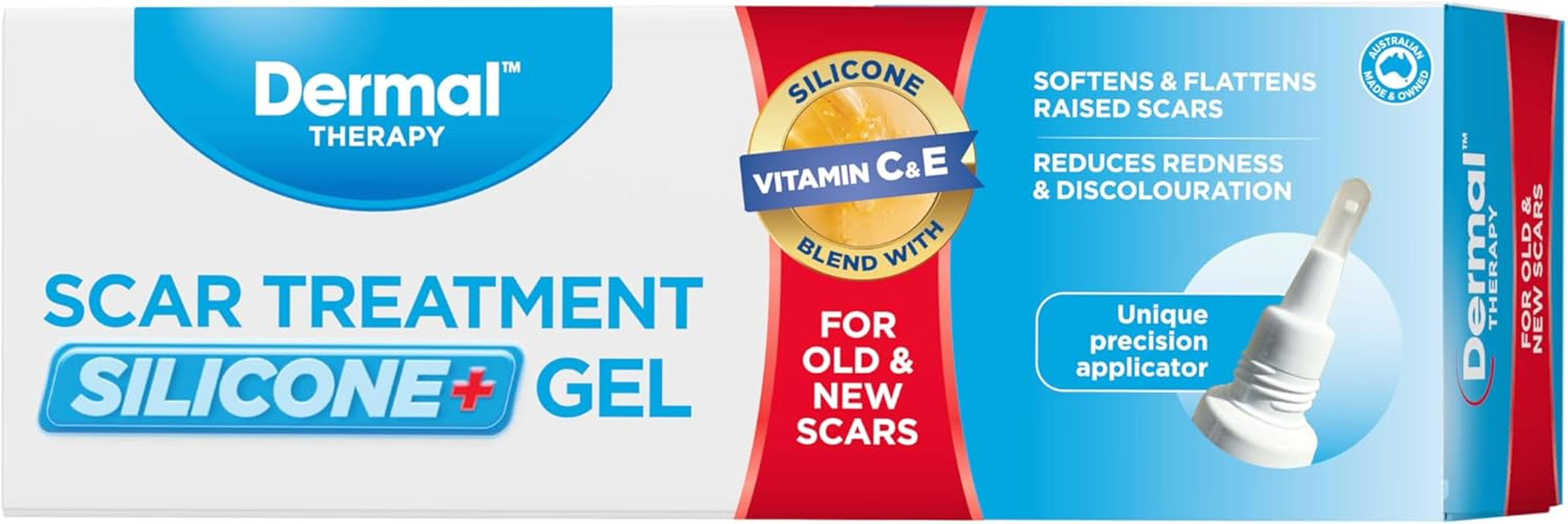 Dermal Therapy Scar Treatment Silicone+ Gel &ndash; Soften, Flatten & Fade New & Old Scars, Reduces Redness & Discolouration, Precision Applicator for Easy Application, Best Scar Gel for Scar Healing | 10G