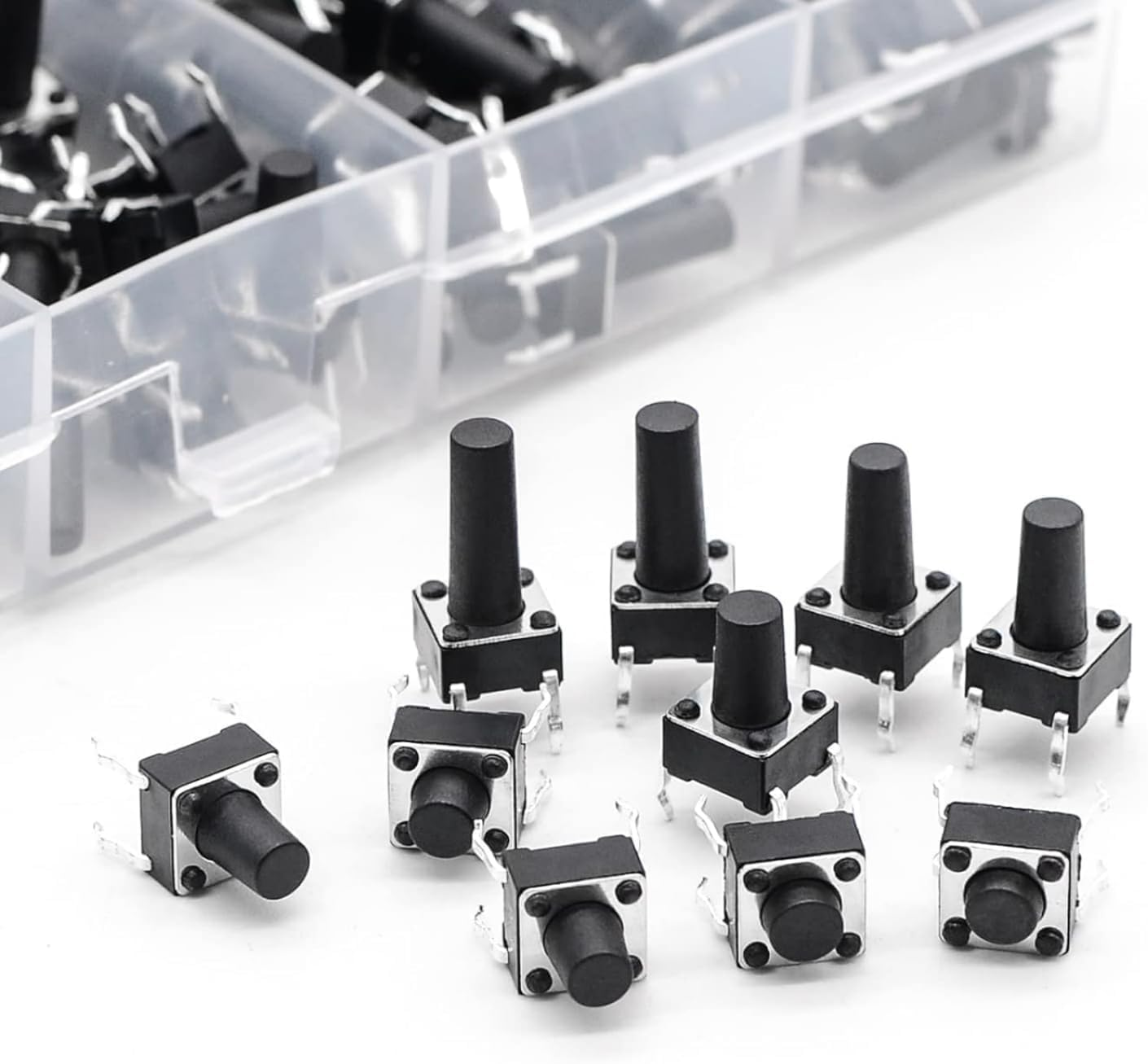 200 Pcs 10 Types Micro Momentary Tact Tactile Push Button Switch Assortment Kit 6 X 6 X 4.3/5/6/7/8/9/10/11/12/13Mm, Industrial Accessory Hardware Parts (Black) image number 2