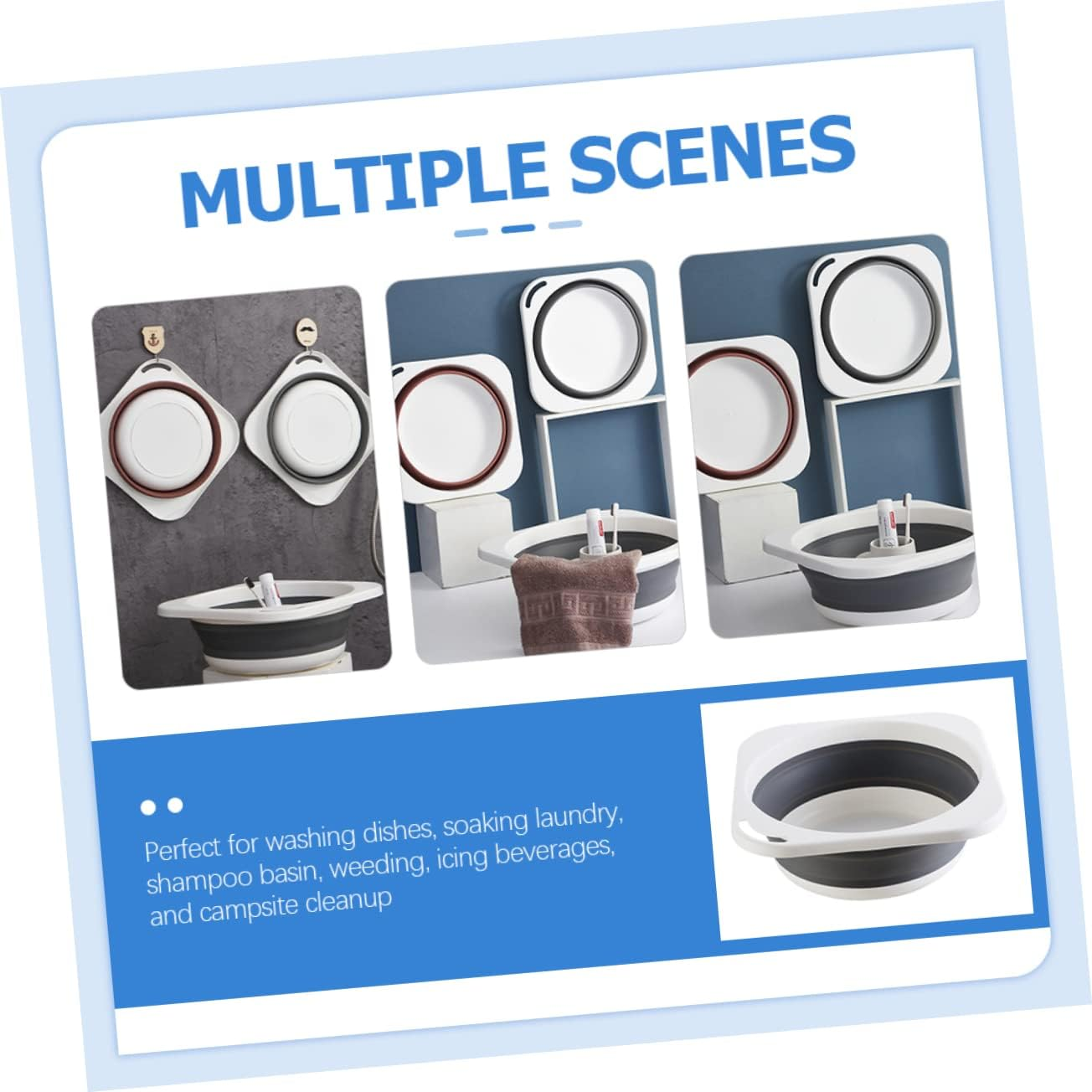 Folding Wash Basin Kitchen Basin Household Washbasin Gray Medium Portable Collapsible for Laundry and Handwashing Home Use image number 5