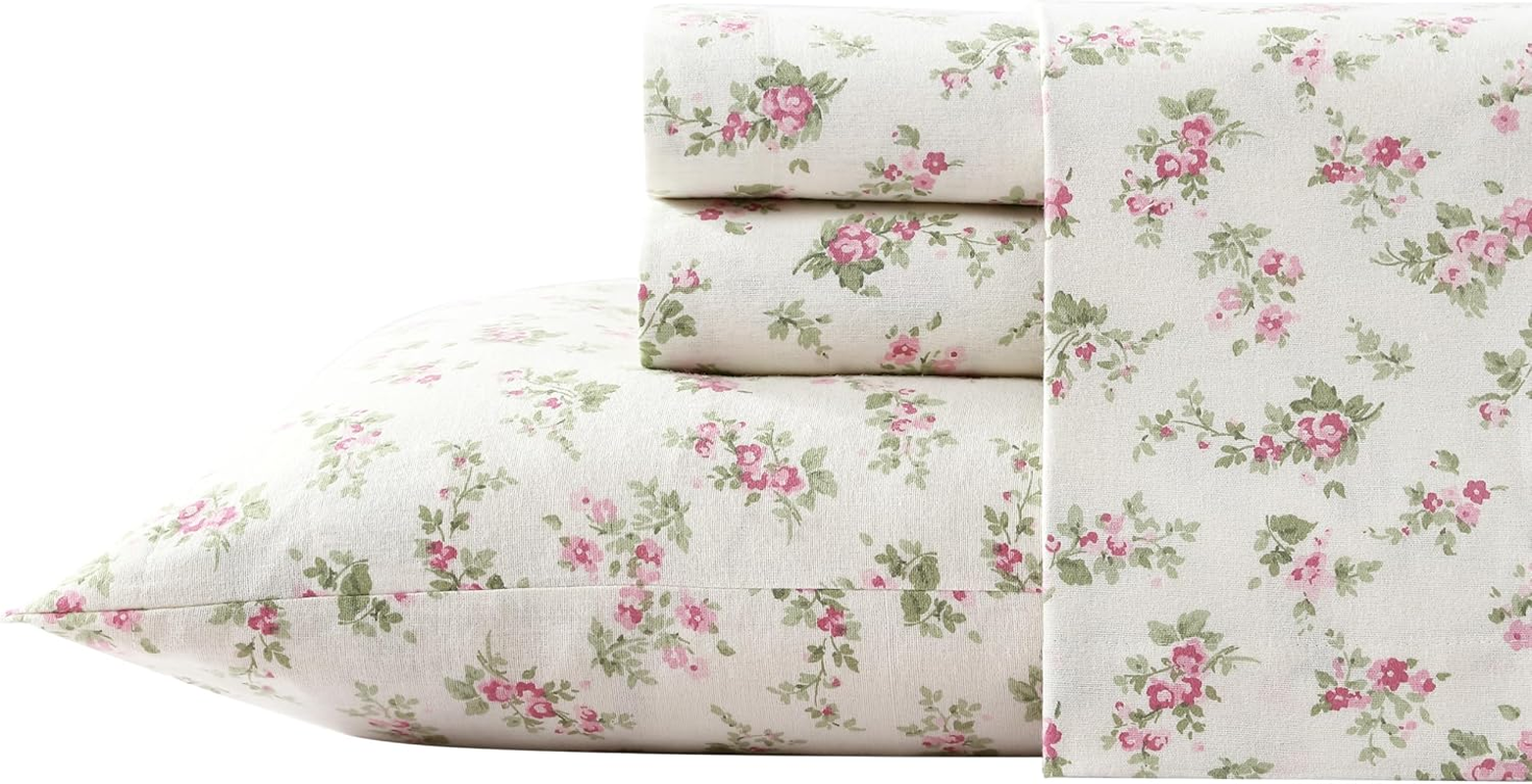 Laura Ashley Flannel Sheet Set, Audrey Pink, Full image number 1