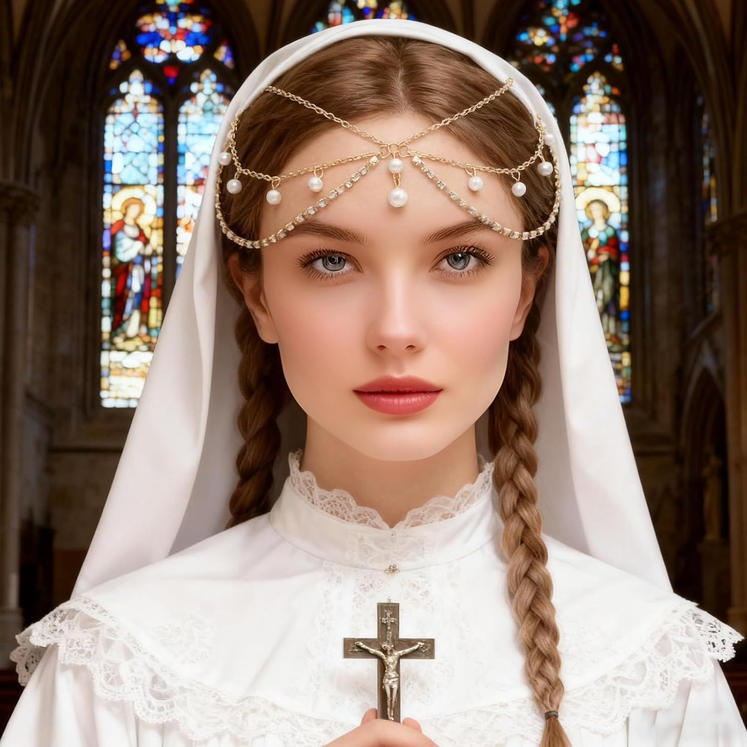 Gold Tassels Bridal Headpiece, Sequin Head Chain, Headpiece with Rhinestones and Pearls, Bridal and Wedding Accessories, for Weddings, Parties, Balls