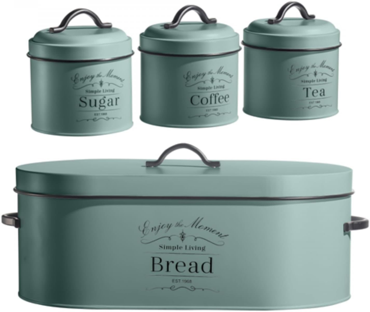 Herzberg, HG04425 4 Piece Bread Bin and Container, Modern Design, Convenient Kitchen Storage, Ideal for Fresh Food, Sage Green, Standard Size