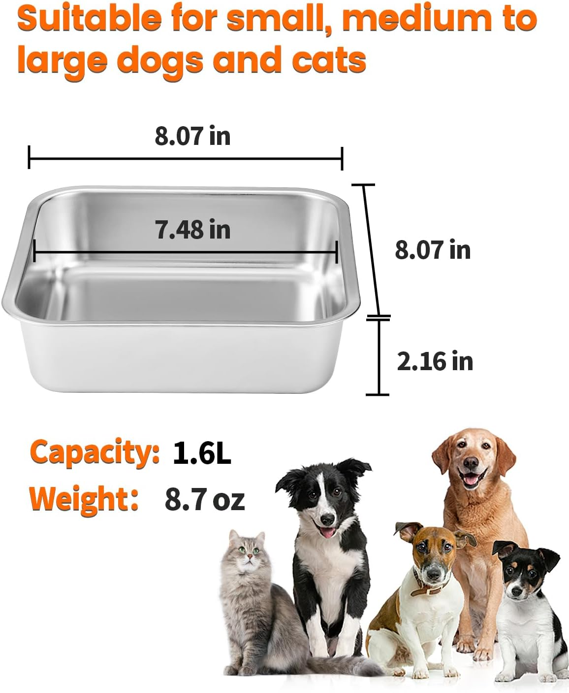Dog Bowls Stainless Steel High Capacity Dog Food Bowls for Small Medium and Large Dogs (2 Pack 1.6L) image number 3