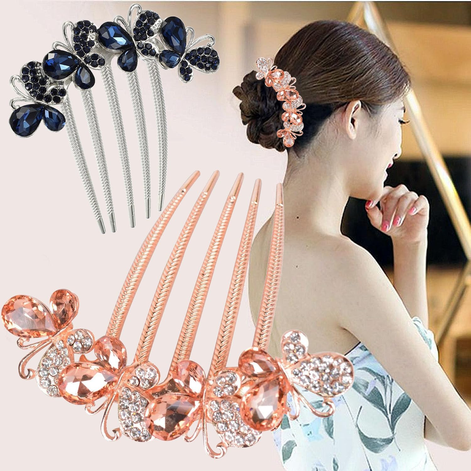 Set of 4 Vintage-Style Crystal Hair Combs &ndash; Elegant Side Hair Clips for Women, Perfect for Updos, Weddings & Special Events image number 1