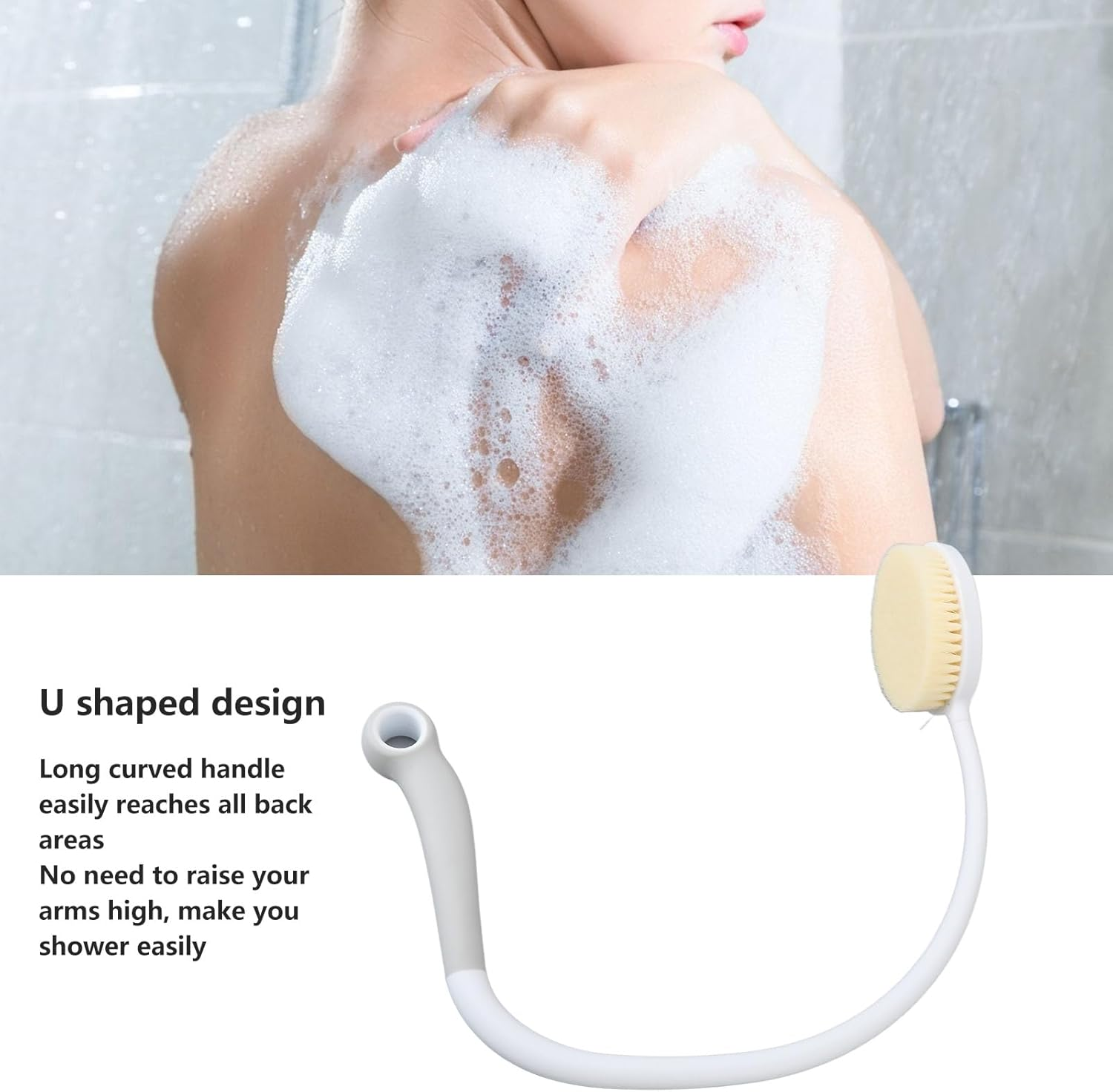 27.5&rdquo; Back Bath Brush with Long Curved Handle, U-Shaped Shower Brush, Curved Back Scrubber Bath Washer Body Scrub Brushes for the Elderly, Disabled, Limited Mobility image number 6