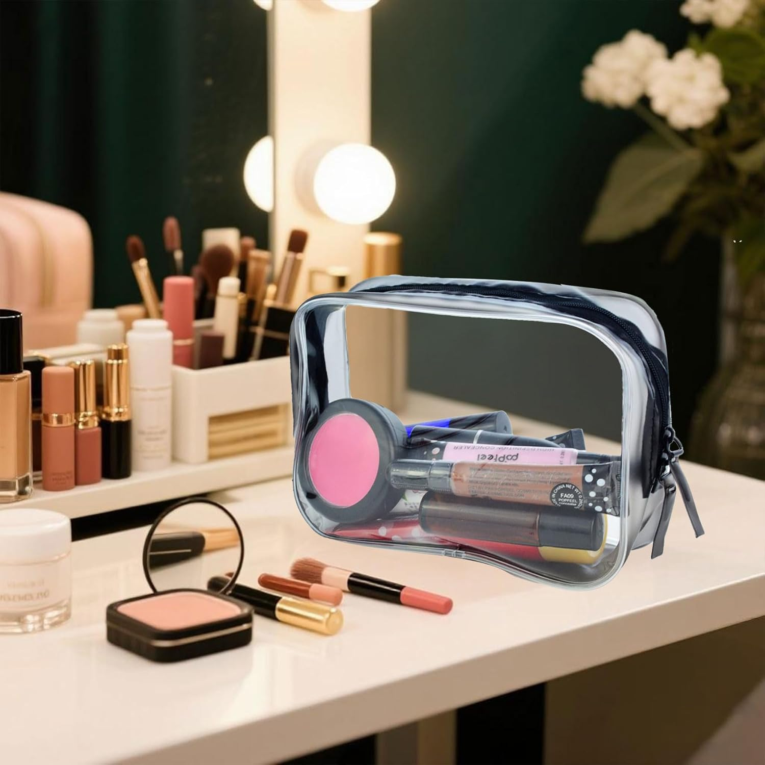 5 Pack TSA Approved Clear Toiletry Bag Clear Cosmetic Makeup Bag for Travel, Beach Vacation and Bathroom Quart Size Black image number 5