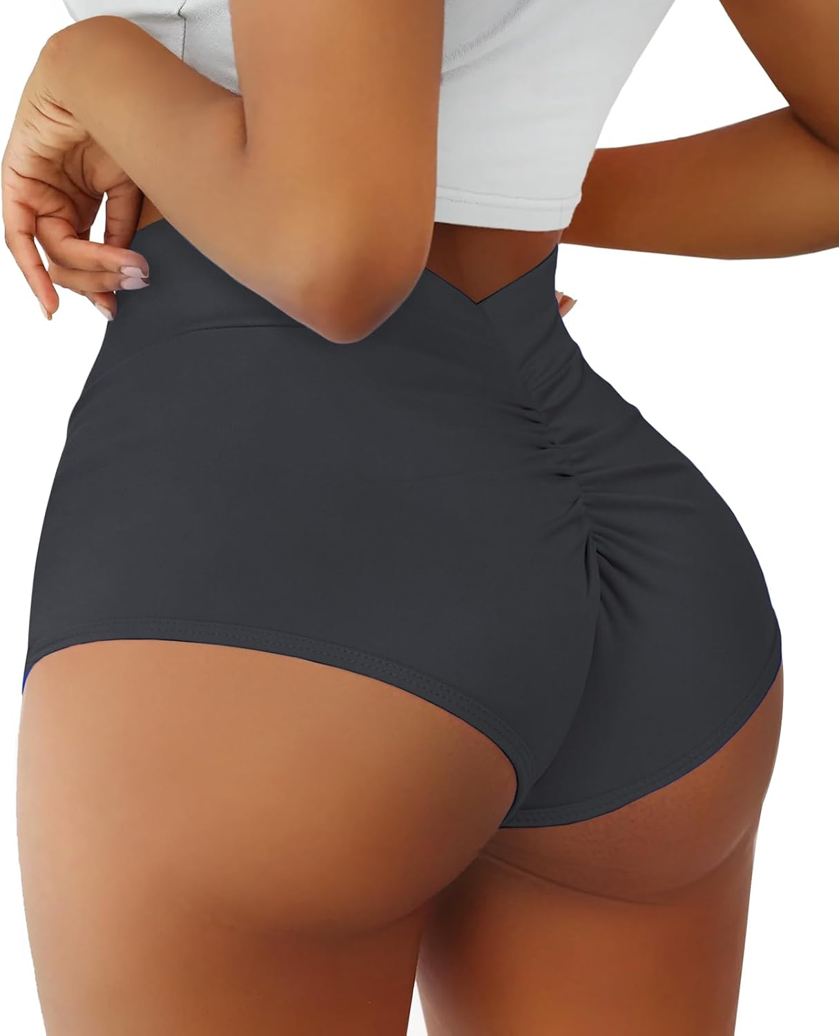 Women'S High Waist Yoga Booty Shorts V Back Scrunch Gym Workout Spandex Dance Hot Pants Butt Lifting Rave Bottoms image number 1