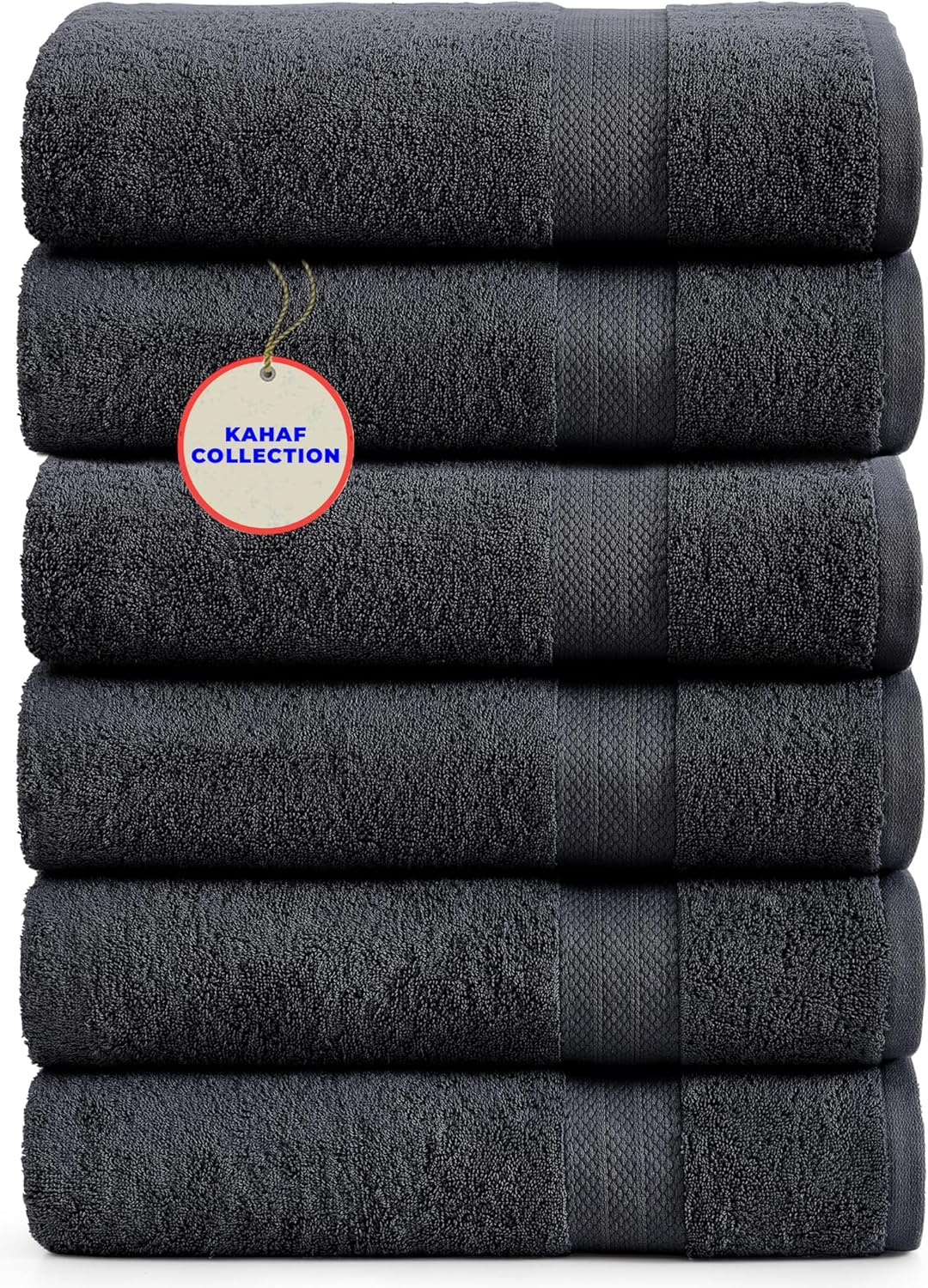 KAHAF COLLECTION 100% Cotton Bath Towels, Grey 24X48 Pack of 6 Towels, Quick Dry, Highly Absorbent, Soft Feel Towel, Gym, Spa, Bathroom, Shower, Pool, Luxury Soft Towels Light-Weight
