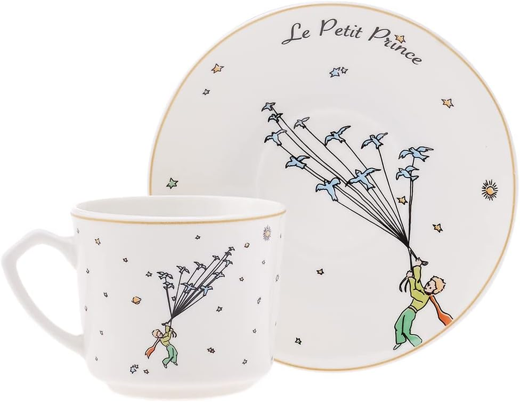 KARACA Porcelain Coffee Cups with Handle for Hot Beverages the Little Prince Cup and Saucer Set of 12 for 6 Perc. 3 Fl Oz (80 Ml) Teacup for Cappuccino Latte Cocoa Milk Tea image number 1