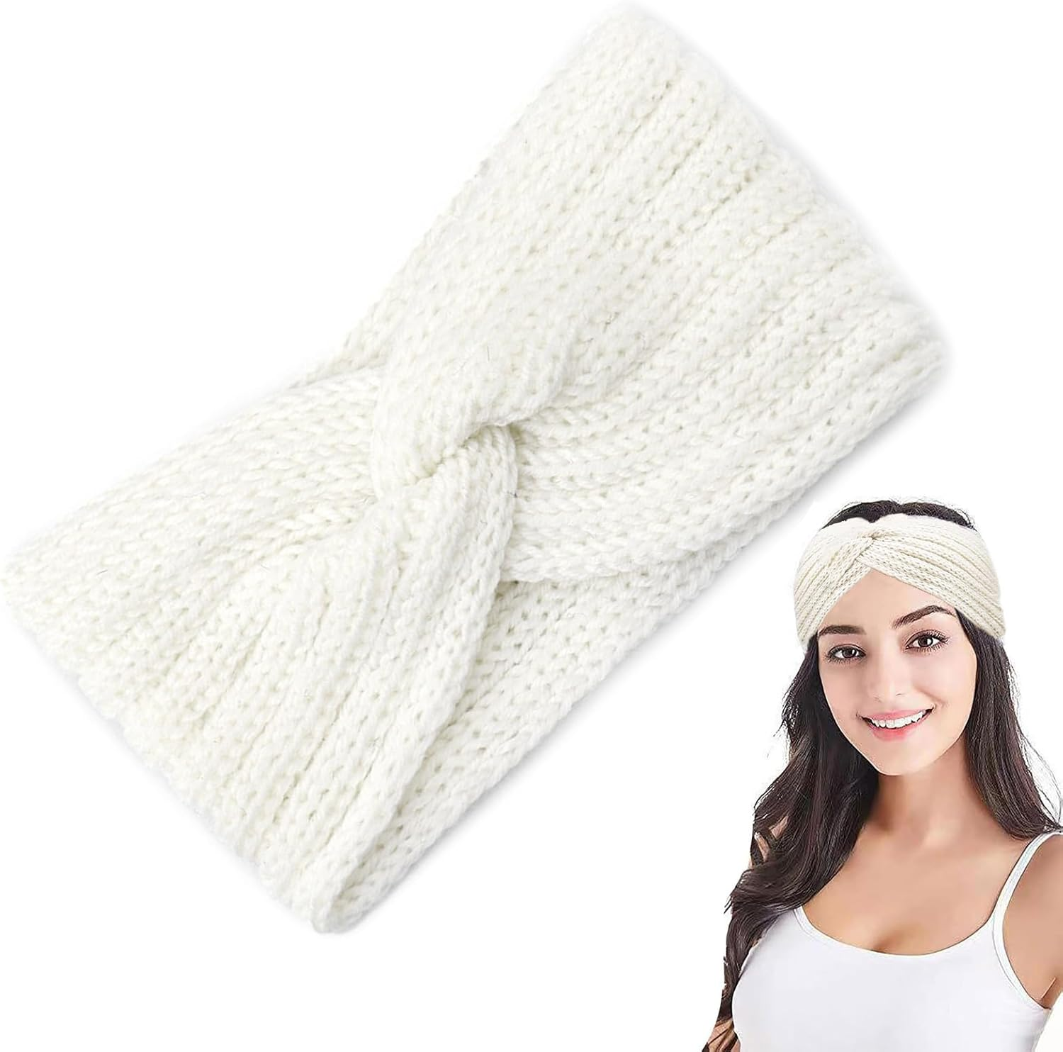 1 X Headbands for Women, Women'S Hair Band, Headband Children Girls, Hair Bands, Autumn Winter Headband Women, Turban, Hair Wrap, Headband, Crochet Elastic, for Yoga, Running, Sports (White)