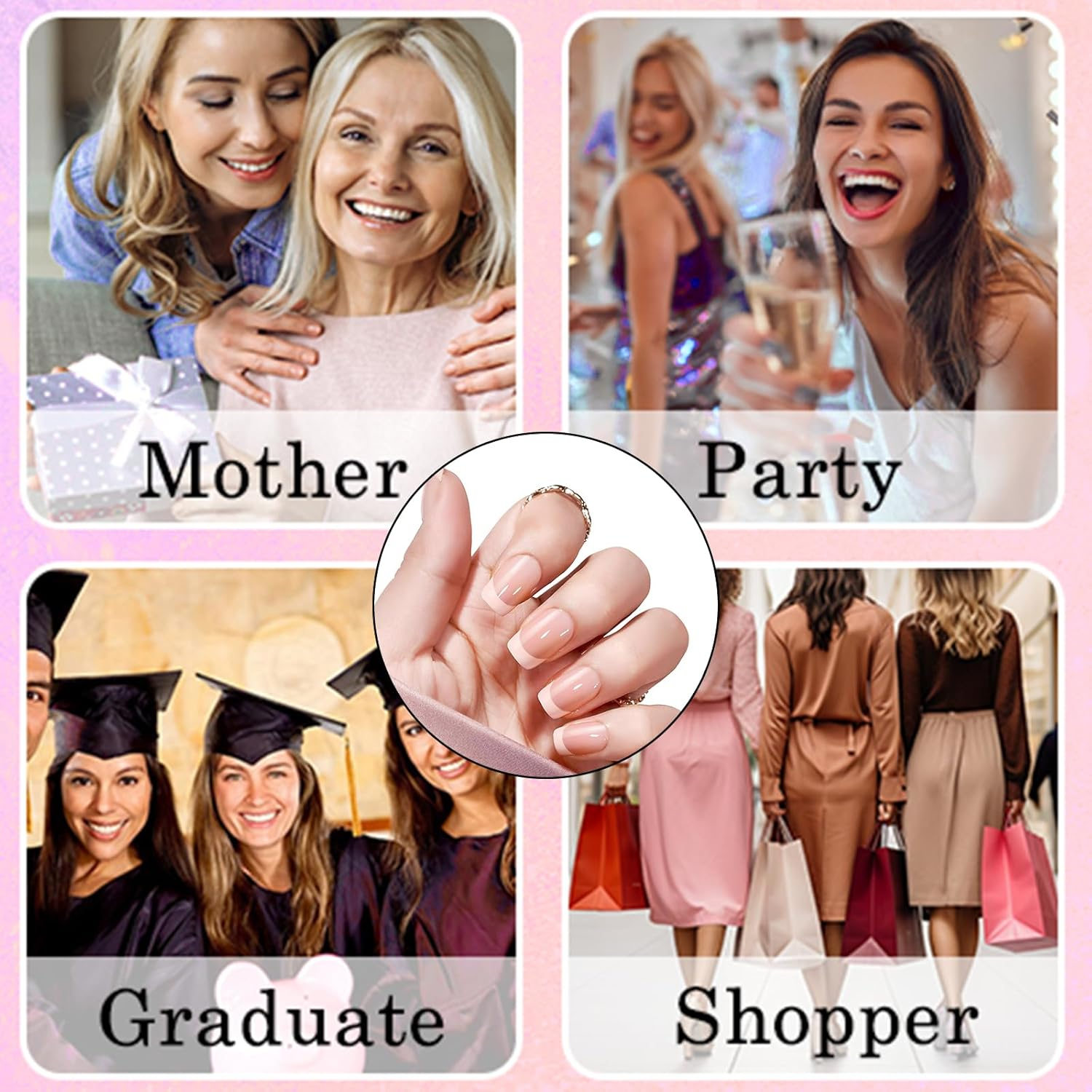 240 Pcs Short French Press-On Nails French Tip False Nails for Manicure 12 Sizes of Acrylic Full Cover Artificial Nails Women'S DIY Nail Art Decoration Natural