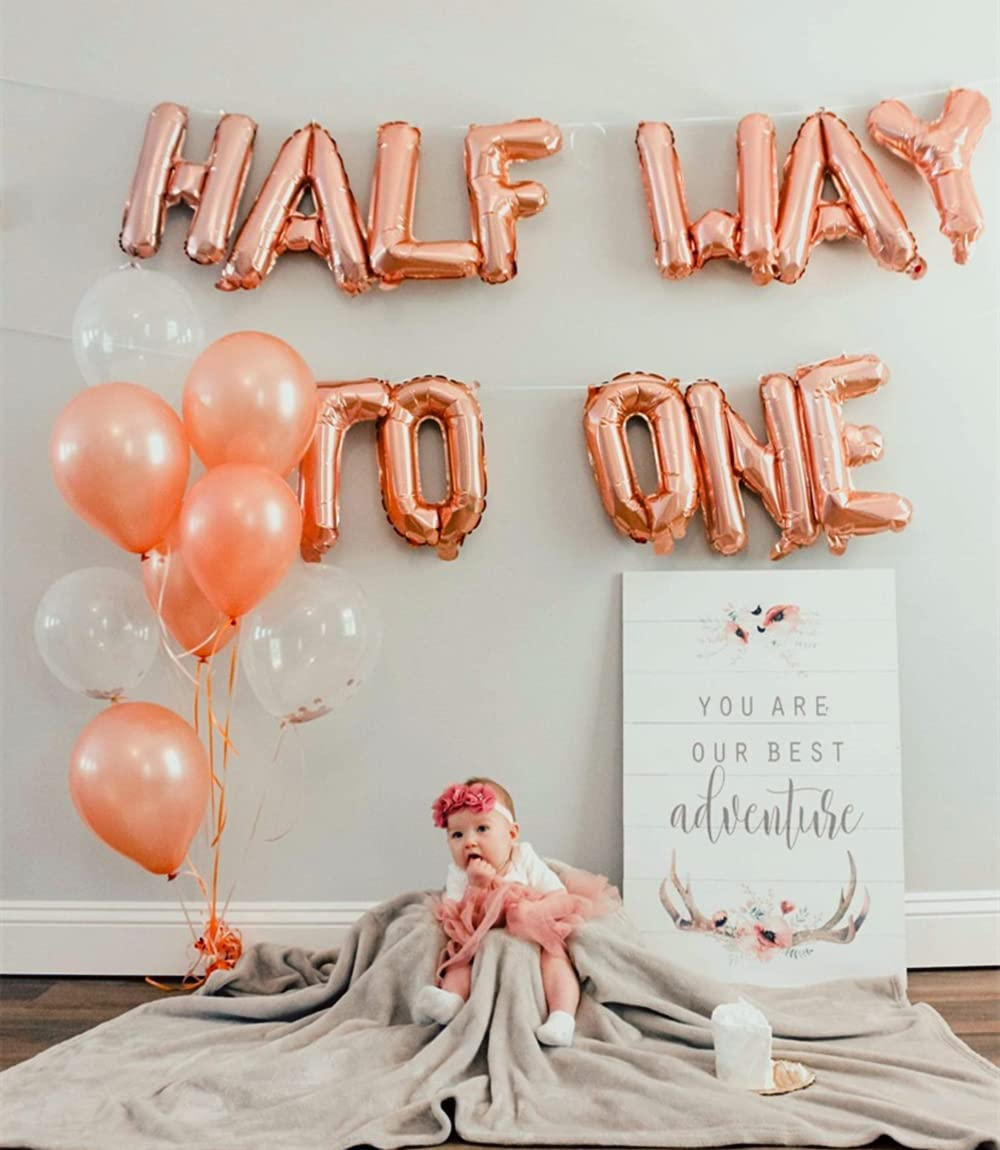 15 PCS Jevenis Rose Gold Half Way to One Banner Half Way to One Decorations for Girl 1/2 Birthday Decorations image number 4
