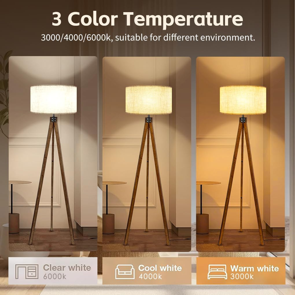 Clora Wood Tripod Floor Lamp Mid Century Standing Lamp Modern Design Studying Light for Living Room, Bedroom, Study Room and Office image number 3