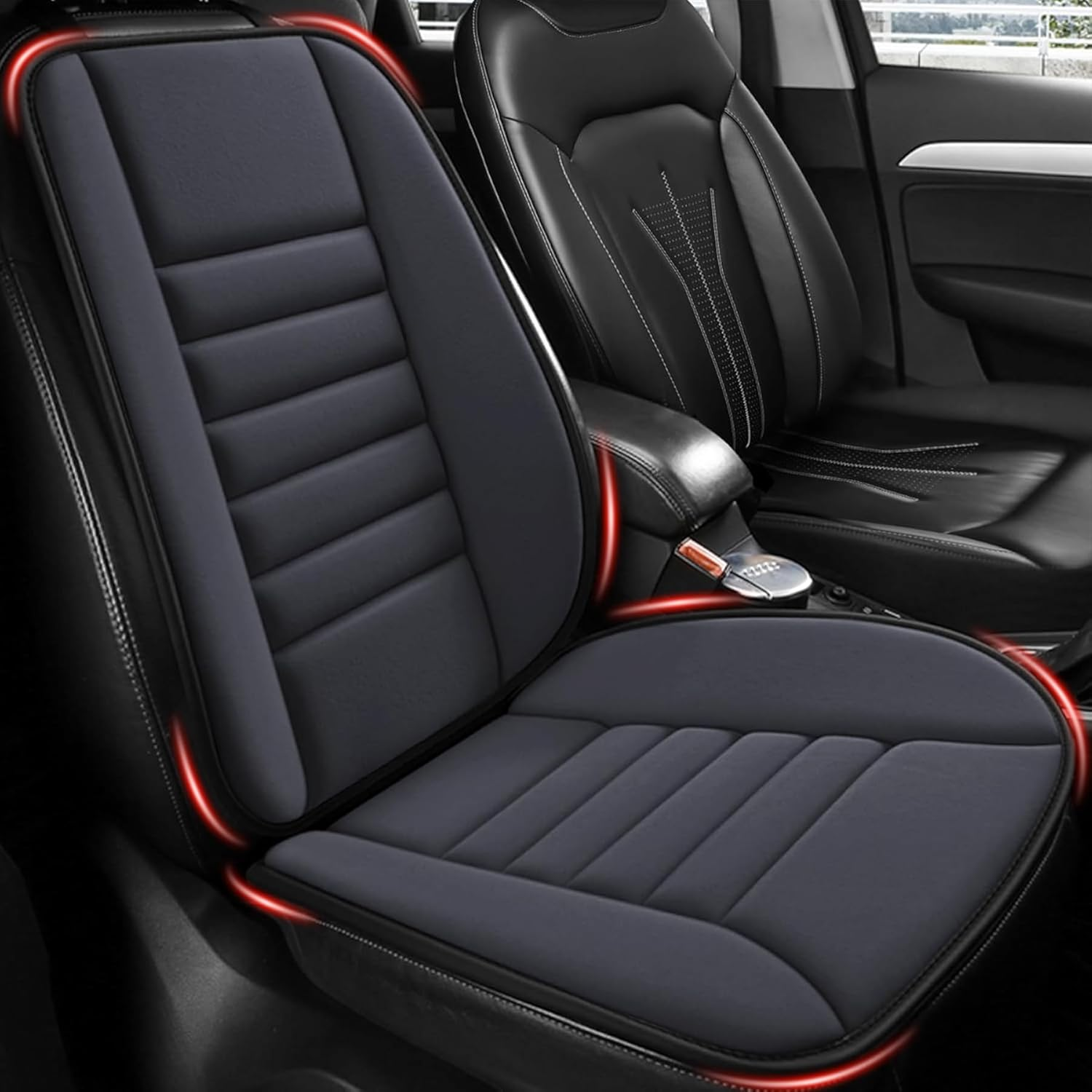 MYFAMIREA Car Seat Cushion and Back Support Pillow 1.2'' Thick Memory Foam Desk Chair Cushion Back Support for Automotive Seat Driver, Travel, Leg and Back Pain Relief, Washable, Adjustable, Black