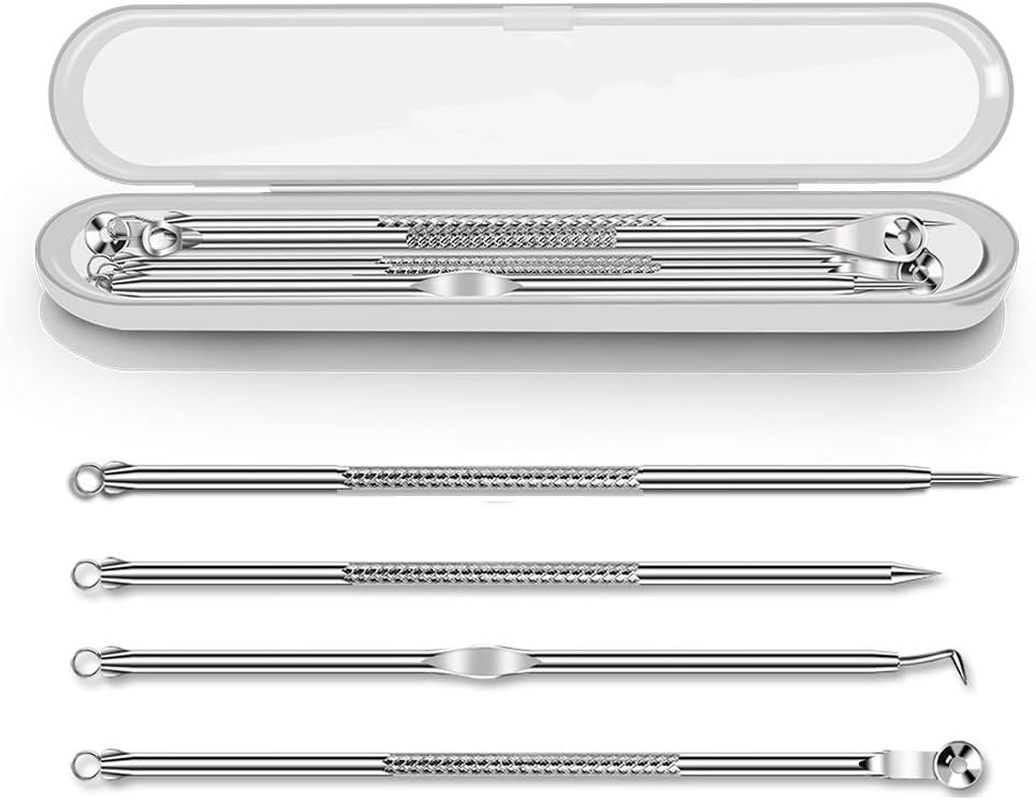 Blackhead Remover Kit, Extractor Removal Set Professional Stainless Steel Pimple Popper Tool Treatment for Whitehead Blemish Acne Comedone Pimple Popping (Silver)