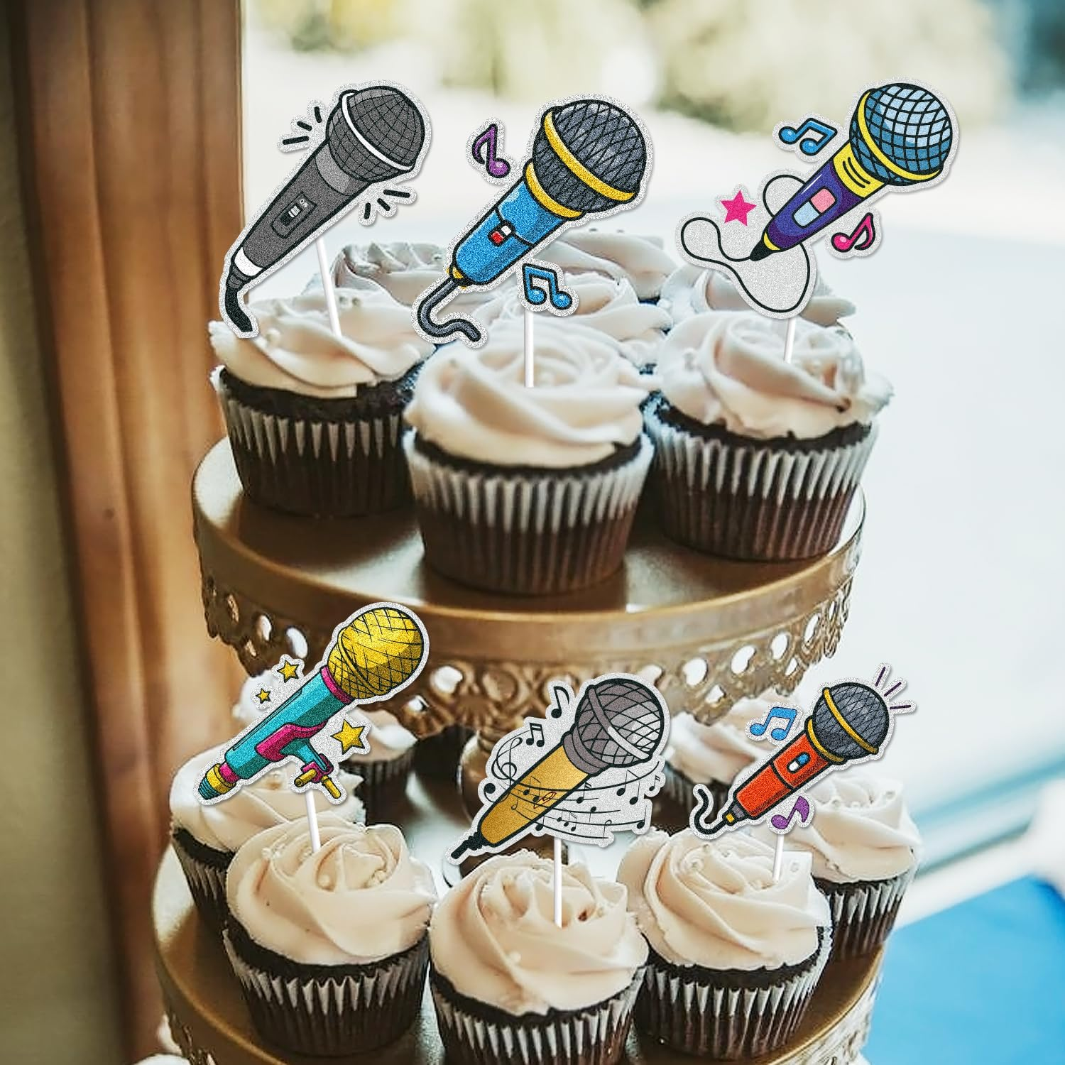 18Pcs Microphone Happy Birthday Cupcake Toppers Host Music Cake Decor Karaoke Musical Cupcake Picks Baby Shower Kids Birthday Party Cake Decorations Supplies image number 5