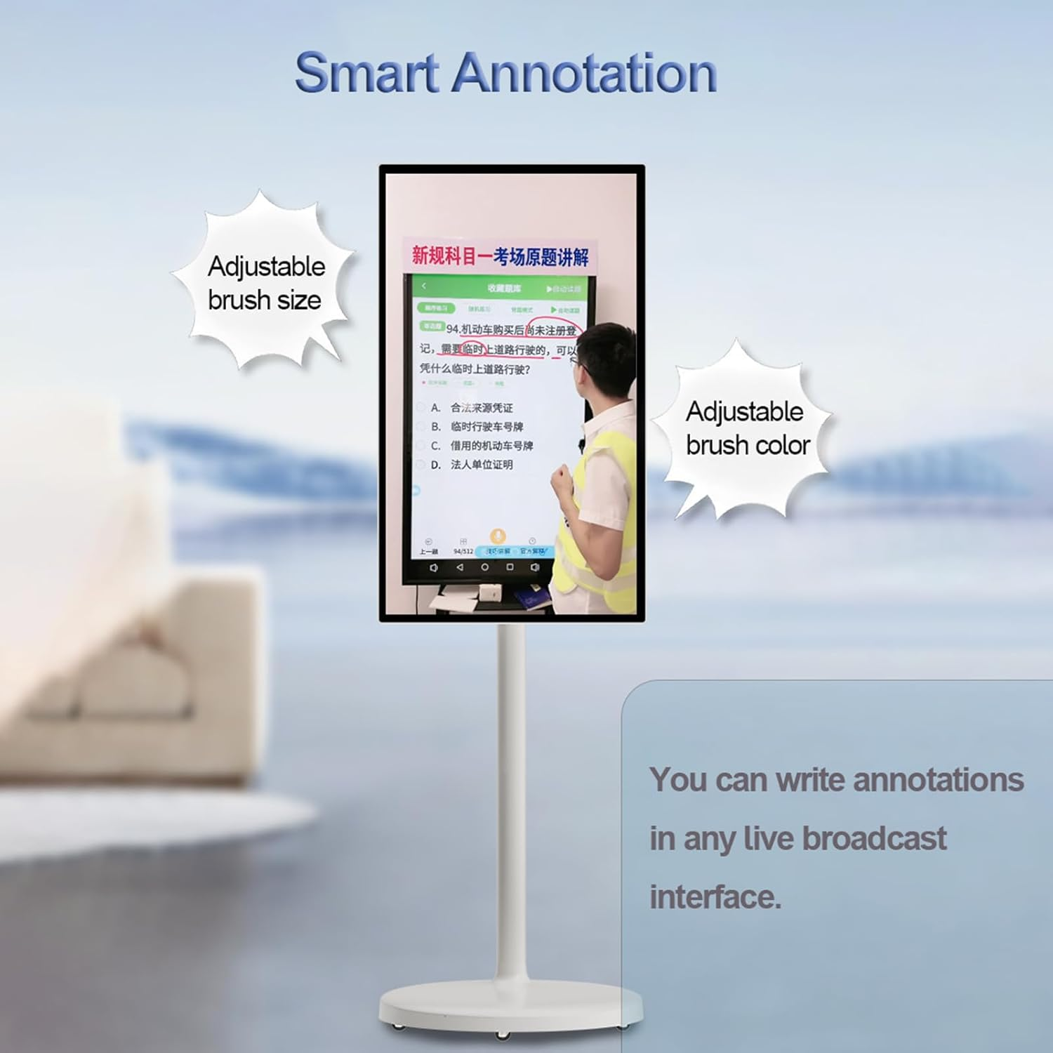 Portable TV on Wheels,Rotating Touchscreen Monitor,Tablet Screen with Base,Standbyme Rolling TV 64G/Black image number 6