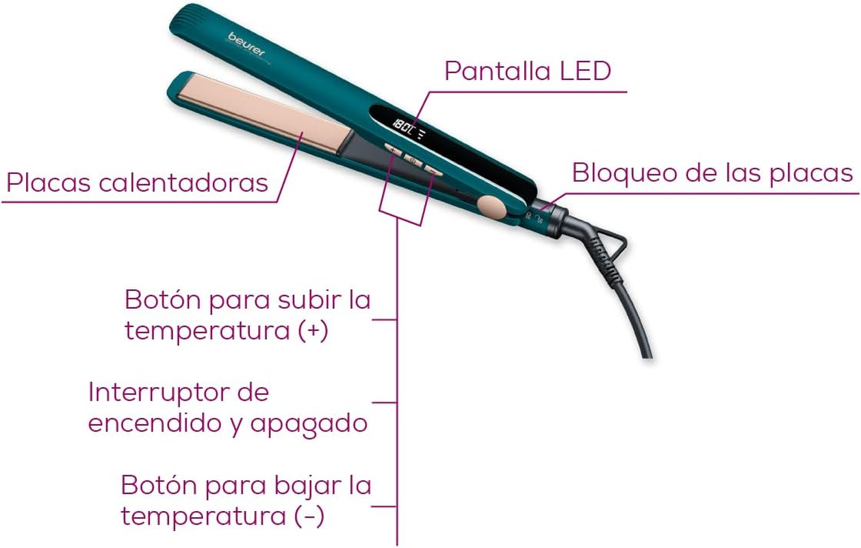 Beurer HS 50 Ocean Hair Straightener, Straightener with Ceramic Keratin Coating for Smooth Hair, LED Display for Temperature Display, Multi-Level Temperature Setting from 120-220&deg;C image number 5