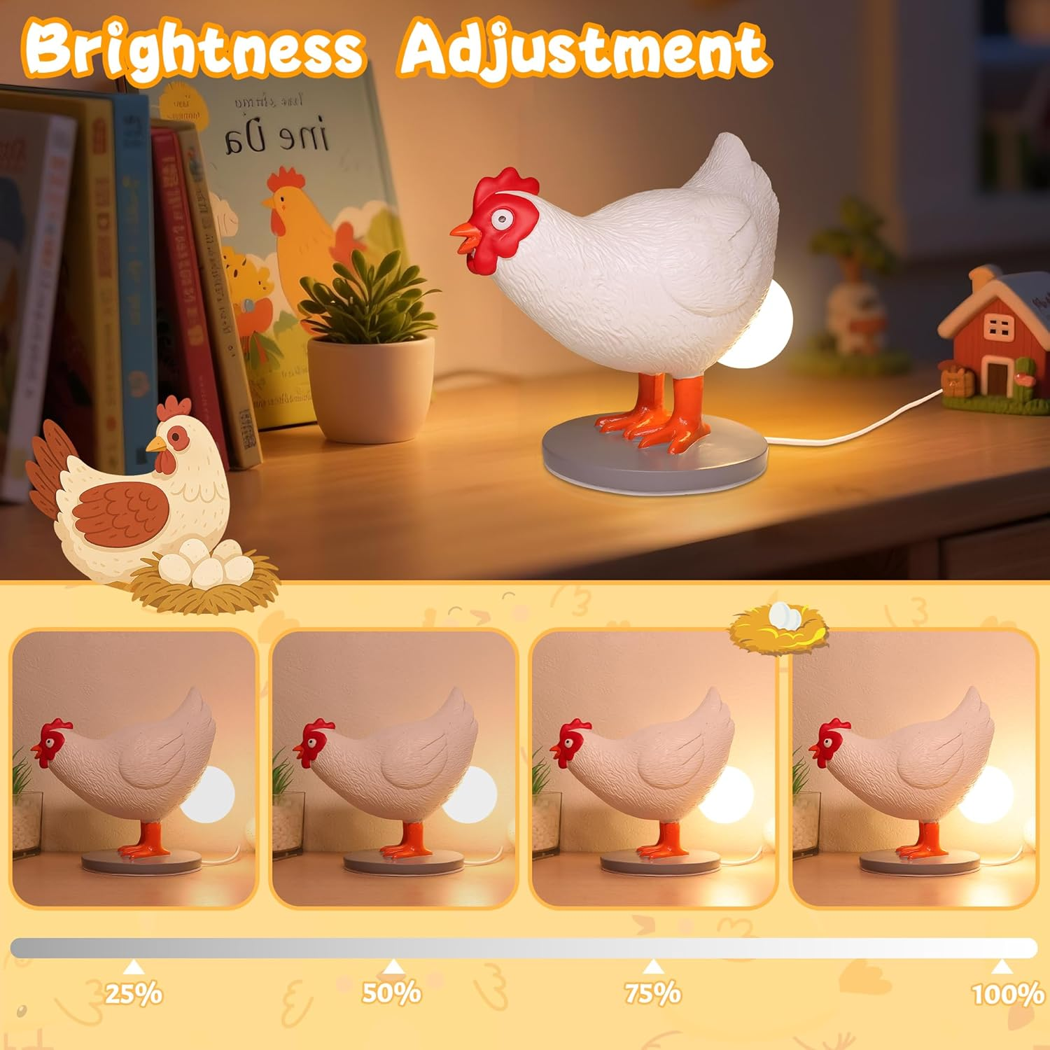 Okiyid Chicken Egg Lamp, Funny Chicken Table Lamp, LED Egg Night Light, Resin Chicken with Stepless Dimming, Decoration for Home, Bedroom, Study image number 2