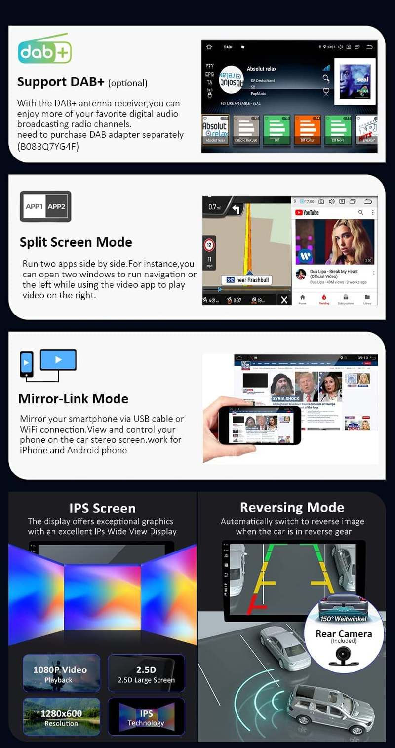 Android 14 IPS Car Stereo for Mitsubishi Lancer (2010-2016) - Wireless Carplay + Android Auto - 2G+32G - Rear Camera - 10.1 Inch 2 Din - Steering Wheel Dual Band Wifi DAB Fast-Boot Bluetooth image number 4