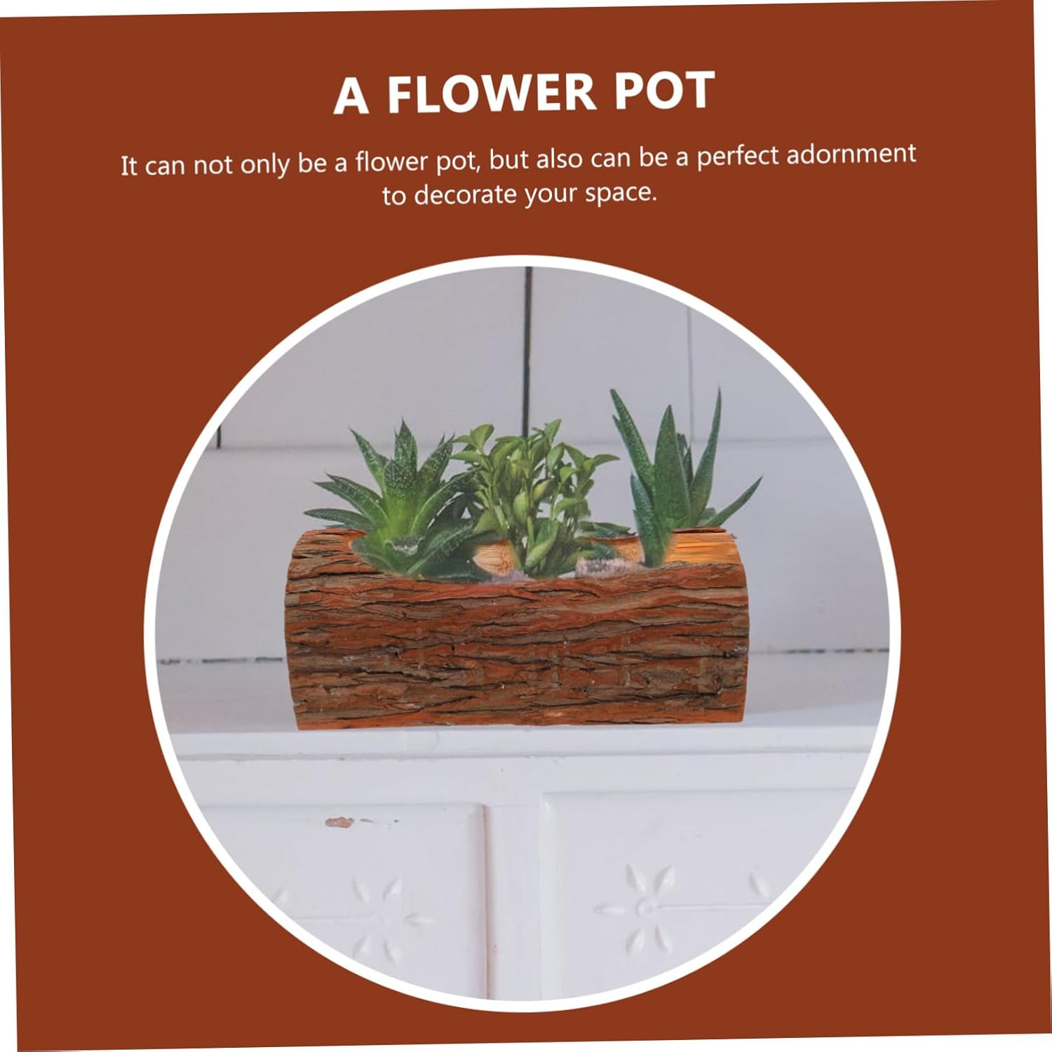 Rustic Wooden Flowerpot for Outdoor Plant Succulent Garden Decor Plant Pot image number 3